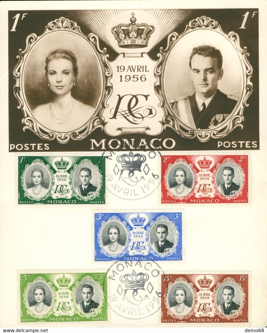 Monaco CPA CPSM Principauté Timbre Stamp Maximum Très Belle Carte 1F+série De 5 Timbres 19 Avril 1956 Pli Angle Gauche - Covers & Documents