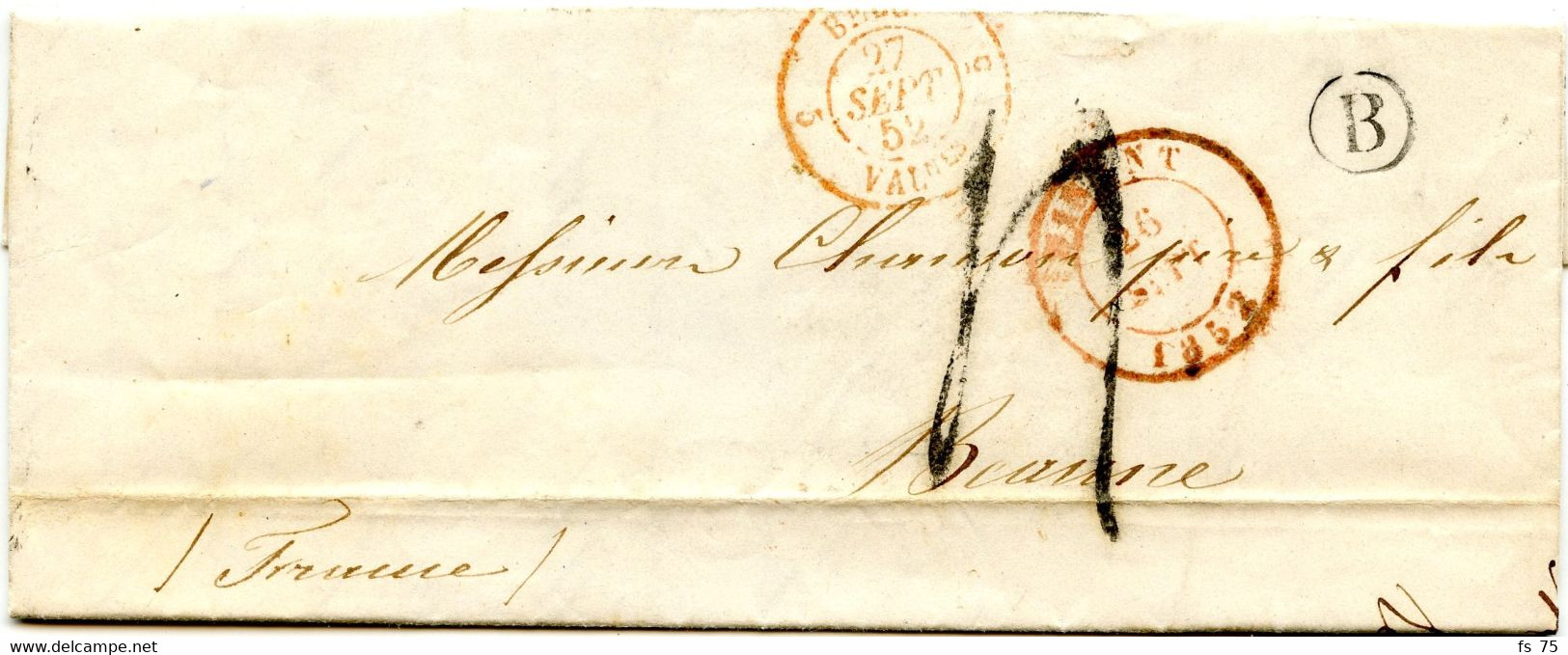 BELGIQUE - CAD DINANT + SR + BOITE B SUR LETTRE AVEC CORRESPONDANCE DE MIAVOYE, 1852 - Other & Unclassified