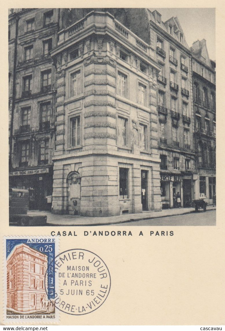 Carte  Maximum  1er  Jour  ANDORRE    MAISON  DE  L' ANDORRE  à  Paris  1965 - Cartes-Maximum (CM)