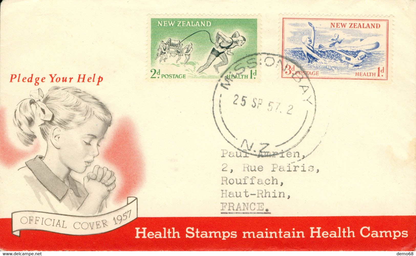 Stamp Timbre New Zealand Nouvelle Zélande 2 Timbres Oblitérés 1957 (sport ) Mission Bay Sur Enveloppe - Gebraucht