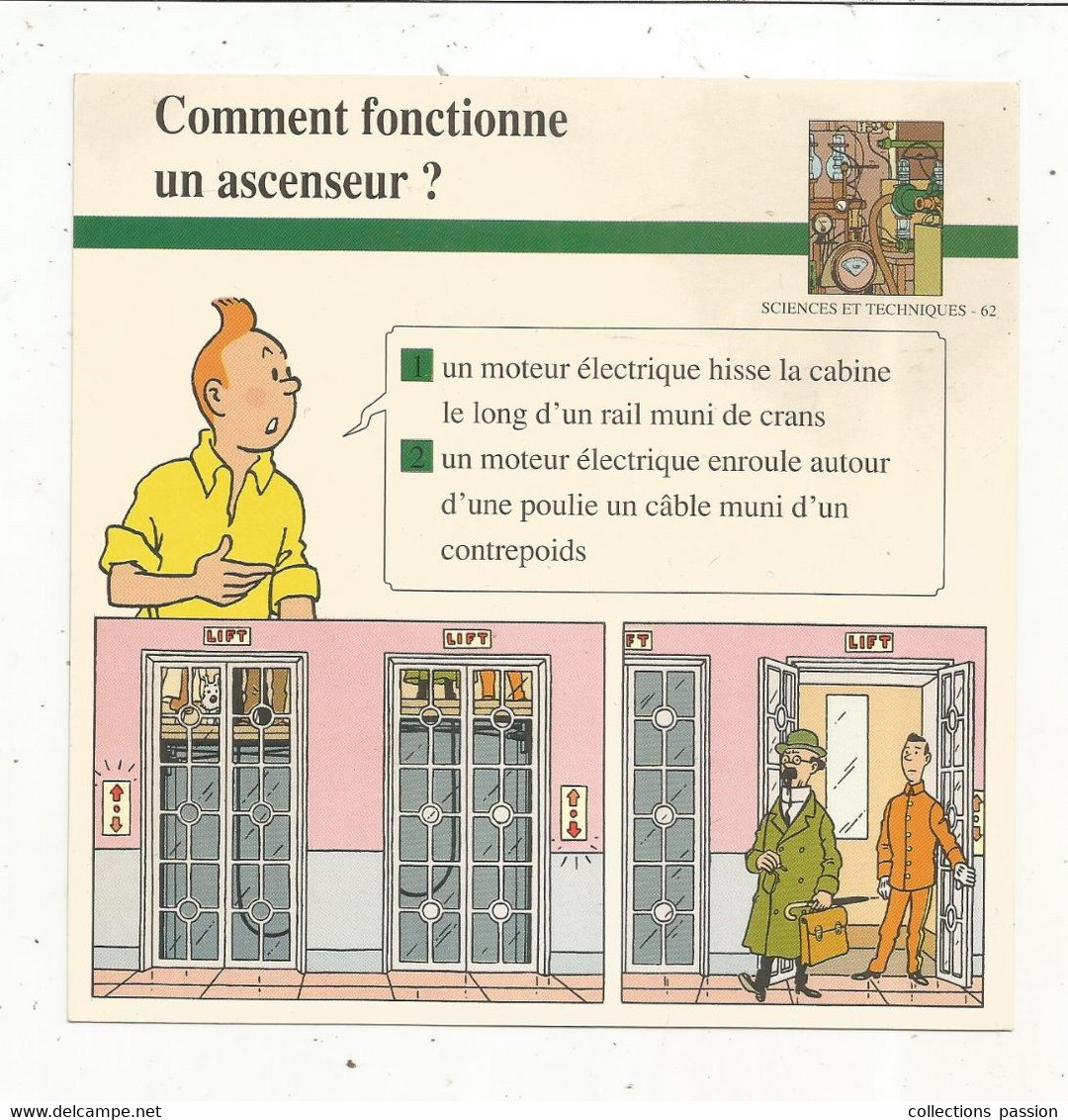 Fiche Illustrée BD,1991,Hergé Moulinsart / Casterman, TINTIN, L'affaire Tournesol, Ascenseur, 150x150 Mm, Frais Fr 1.65e - Andere & Zonder Classificatie