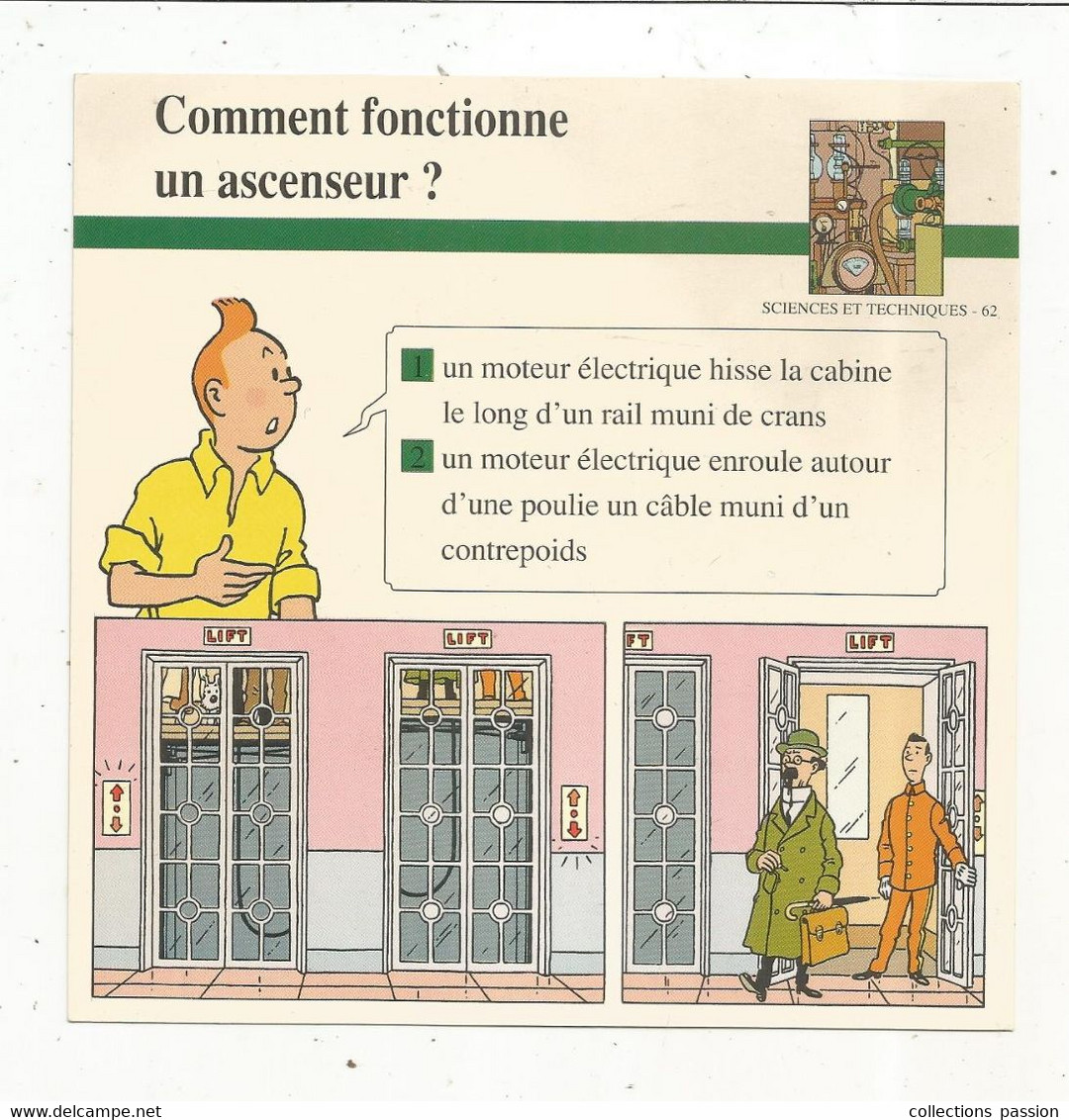 Fiche Illustrée BD,1991,Hergé Moulinsart / Casterman, TINTIN, L'affaire Tournesol, Ascenseur, 150x150 Mm, Frais Fr 1.65e - Altri & Non Classificati