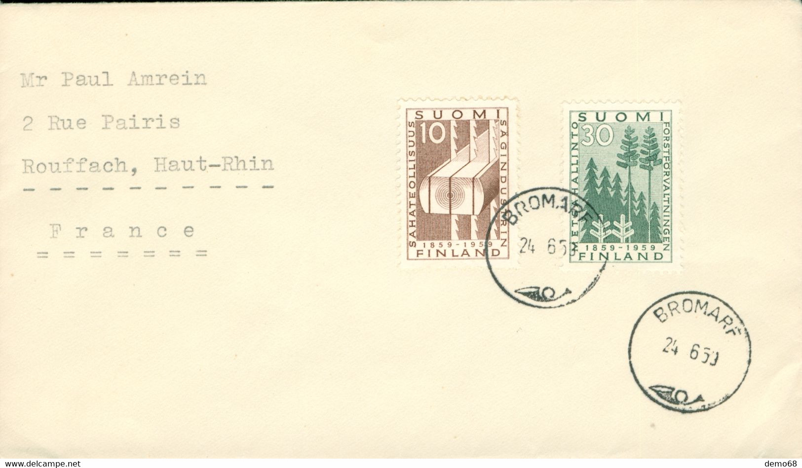 Stamp Timbre Finlande Finland Bromarf SUOMI 1959 2 Timbres Sur Enveloppe - Oblitérés