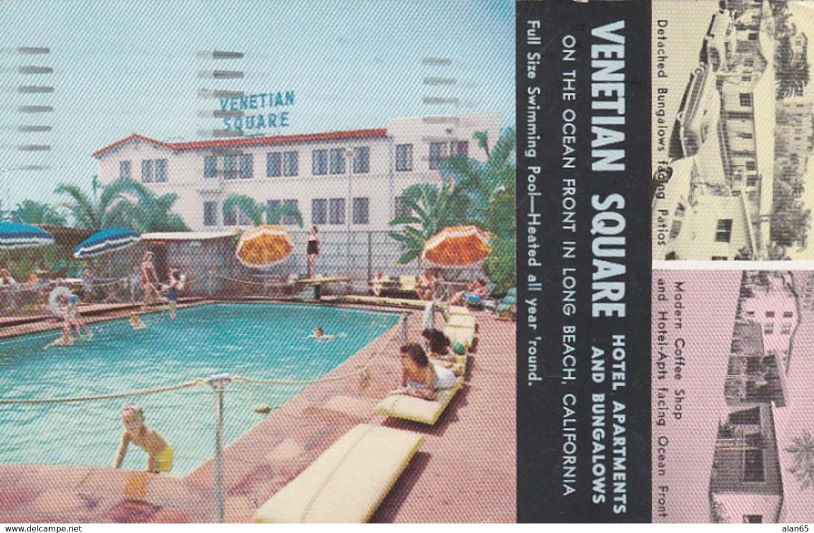 Long Beach California, Venetian Square Hotel Apartments Bungalows,  Swimming Pool, C1950s Vintage Postcard - Long Beach