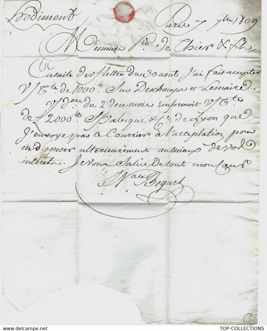 1809 LETTRE De Paris Par Boquet => De Thiers à Hodimont Par Verviers Belgique DRAPS NEGOCE COMMERCE BANQUE FINANCE - 1800 – 1899