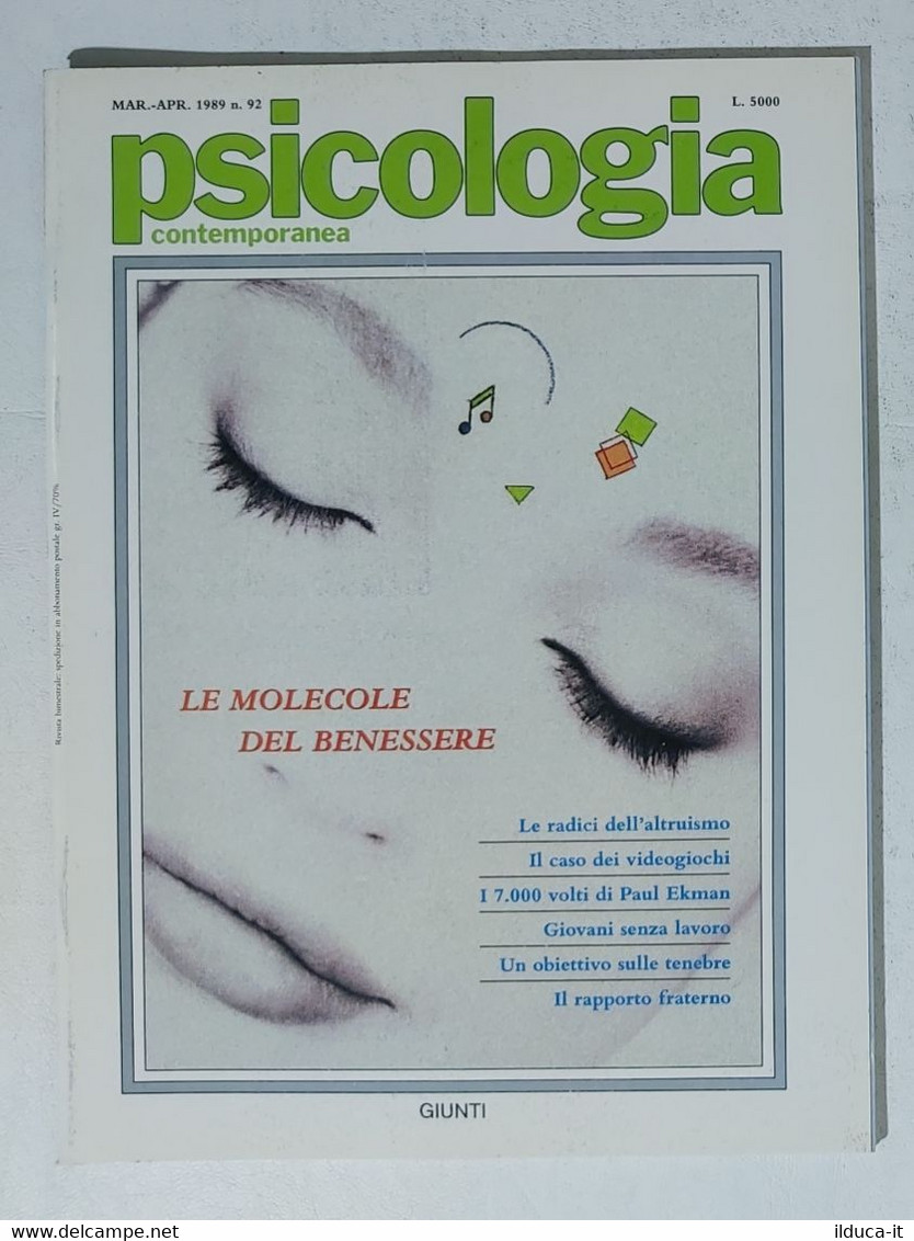 13917 Psicologia Contemporanea - Nr 92 1989 - Ed. Giunti - Médecine, Psychologie