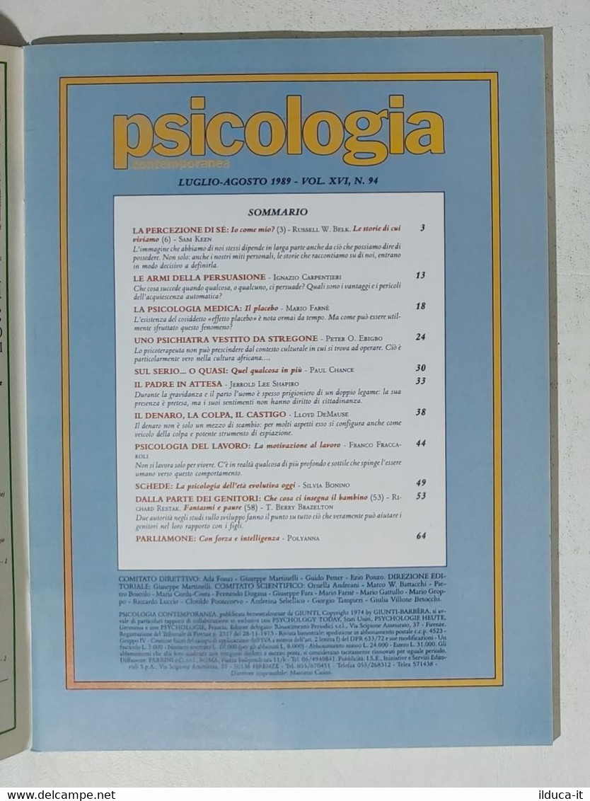 13921 Psicologia Contemporanea - Nr 94 1989 - Ed. Giunti - Medecine, Psychology