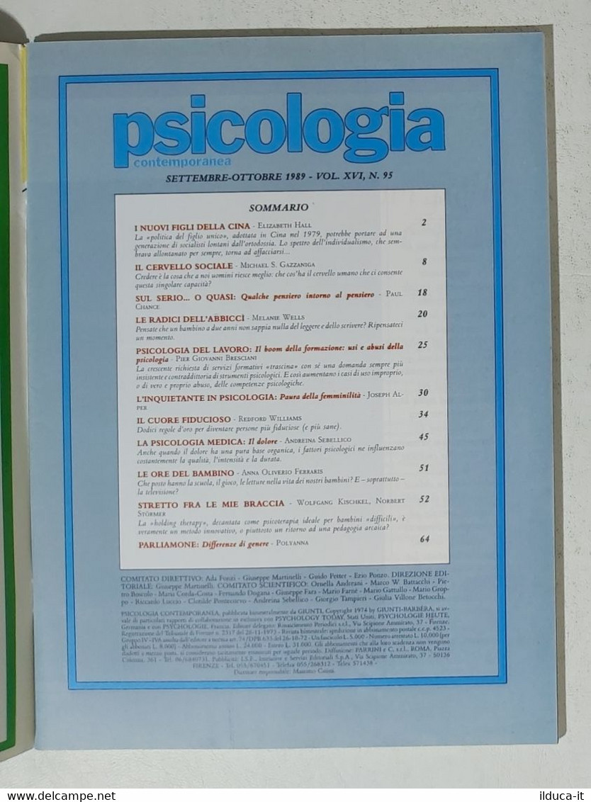 13925 Psicologia Contemporanea - Nr 95 1989 - Ed. Giunti - Medicina, Psicologia