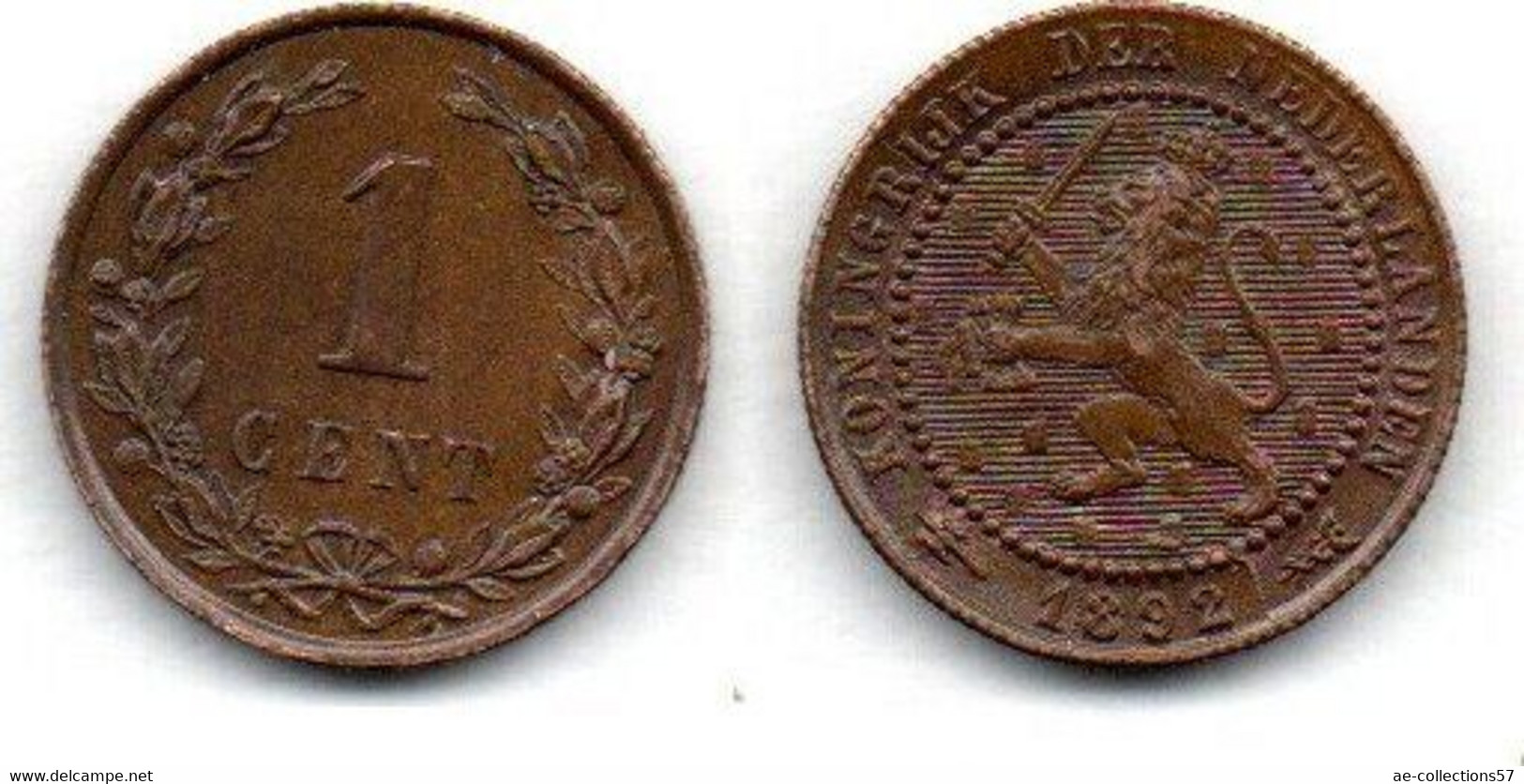 Pays Bas - Netherlands Cent 1892 TTB+ - 1 Cent