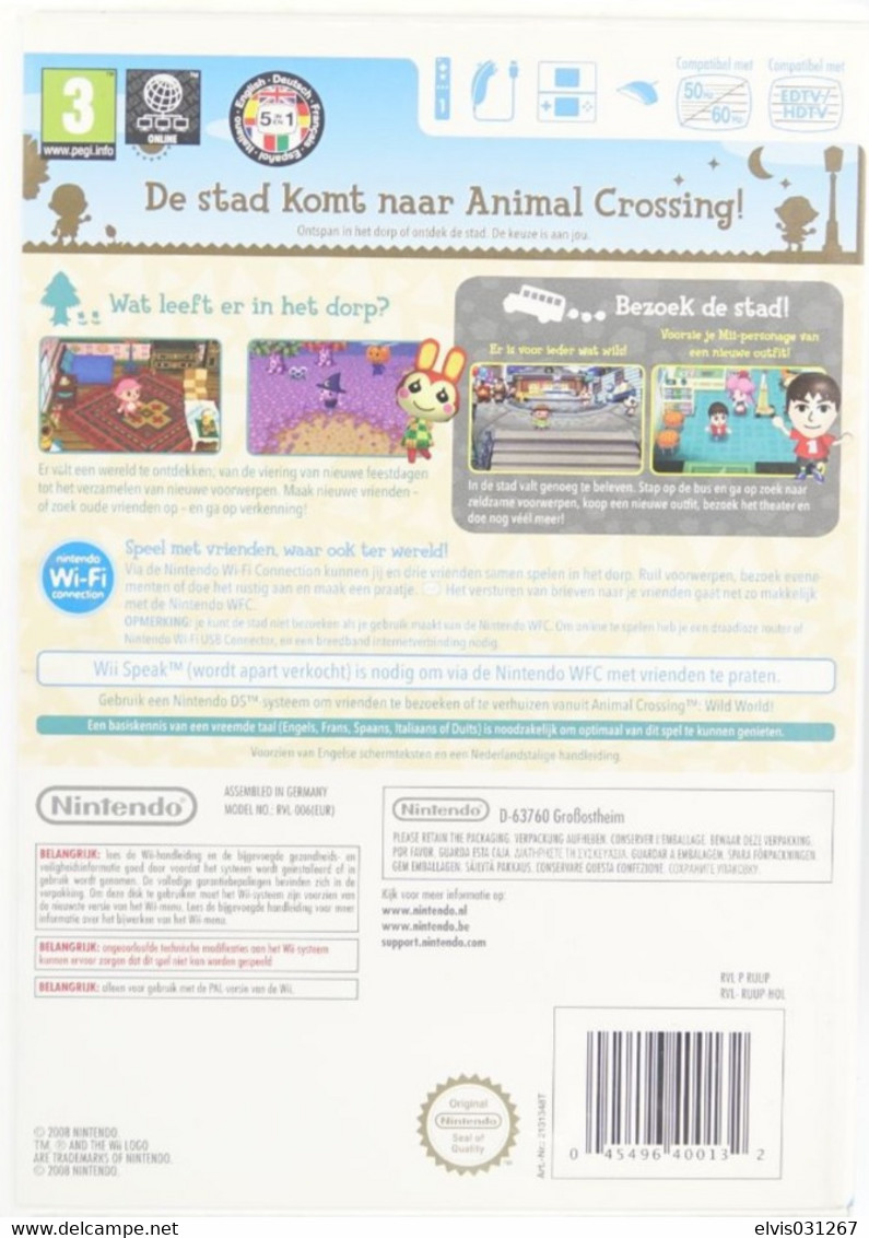 NINTENDO WII  : WELCOME TO ANIMAL CROSSING LET'S GO TO THE CITY SELECTS Game - Wii