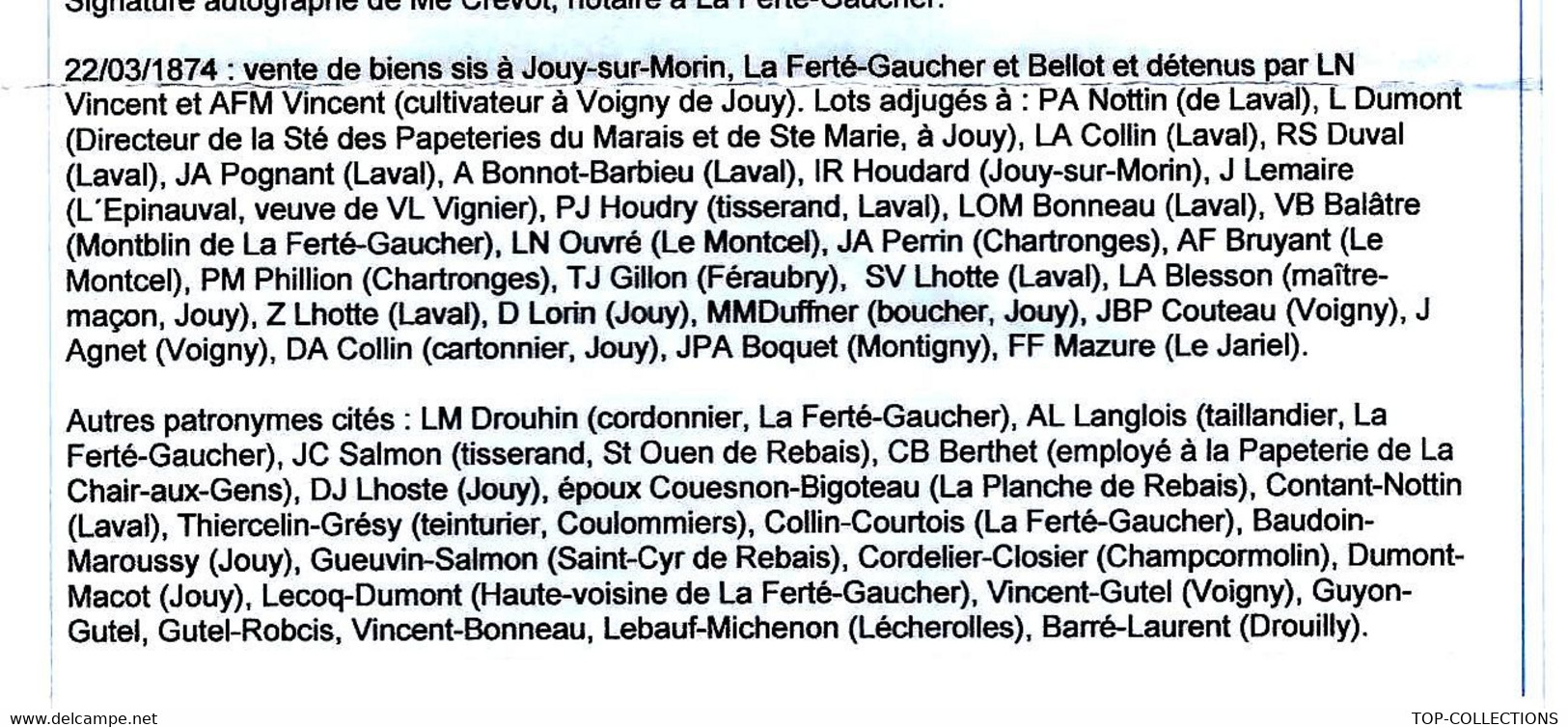 1874  ADJUDICATION VENTE DE BIENS  La Ferté Gaucher Seine Et Marne Acte Notarié 58 PAGES Voir LISTE DES NOMS VOIR SCANS - Historical Documents