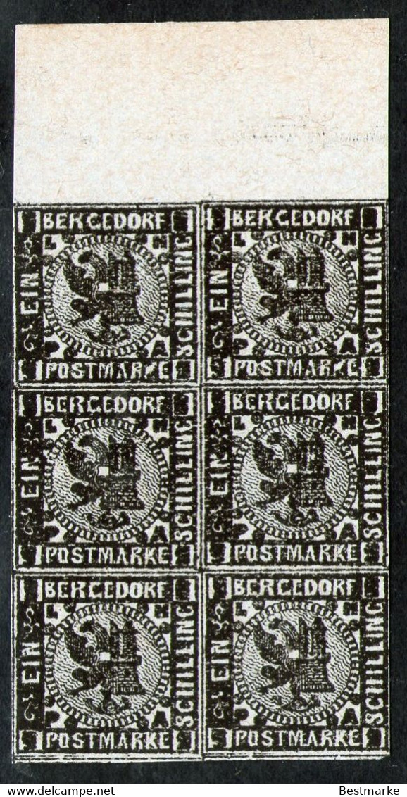 Bergedorf - Nr. 2 - Oberrand-Sechserblock Neudruck 1887 Mit Gummi - Bergedorf