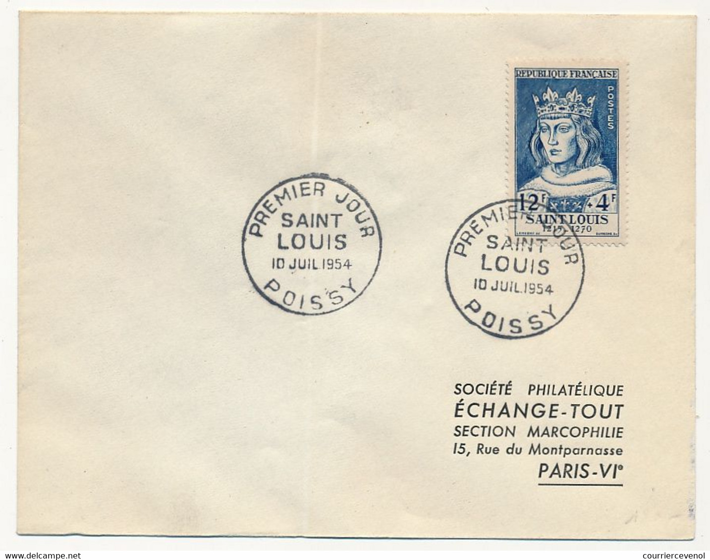 FRANCE => Enveloppe - SAINT LOUIS - Poissy 10 Juillet 1954 - Premier Jour - Lettres & Documents