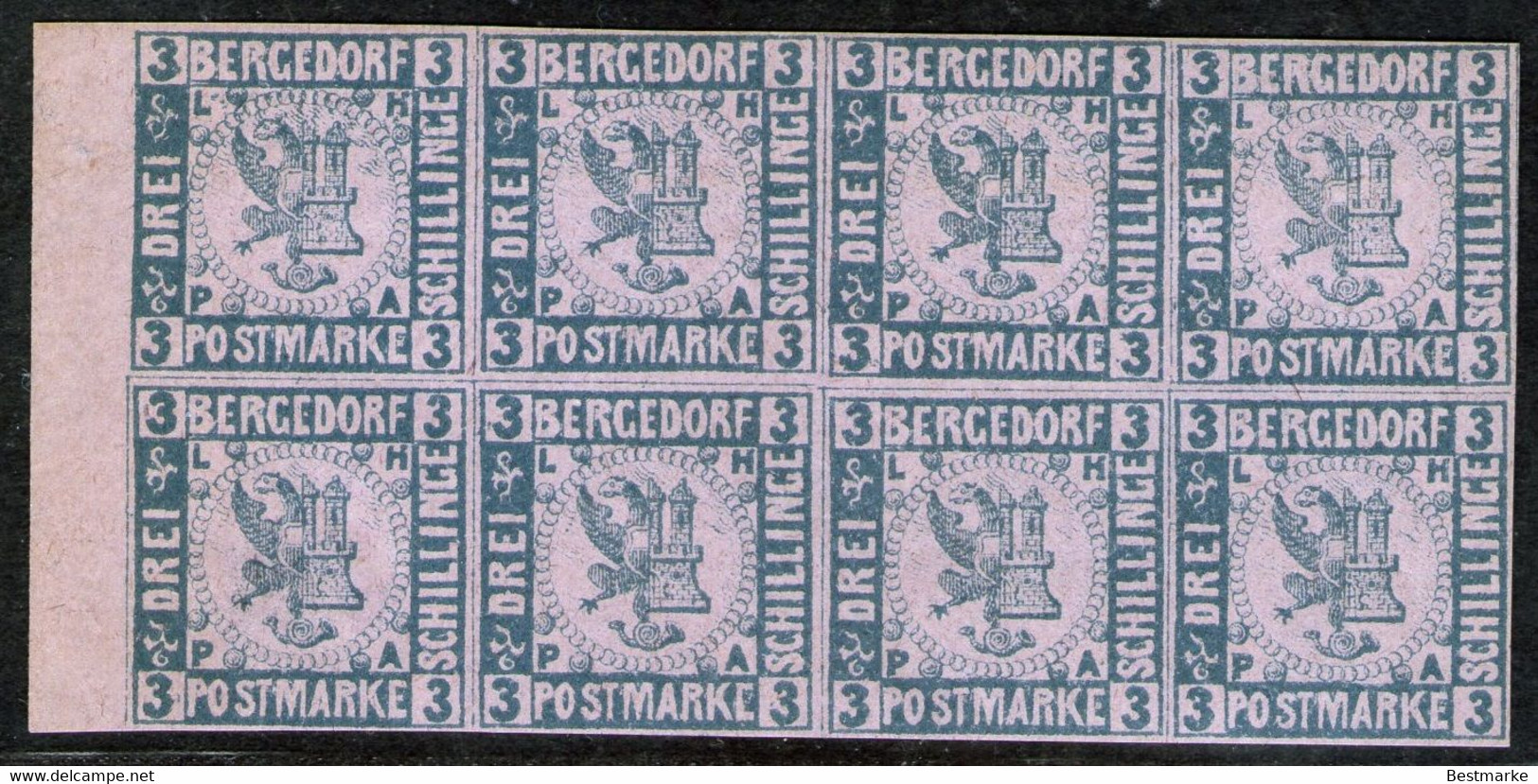 Bergedorf - Nr. 4 - Rand-Achterblock Neudruck 1888 Mit Gummi - Bergedorf