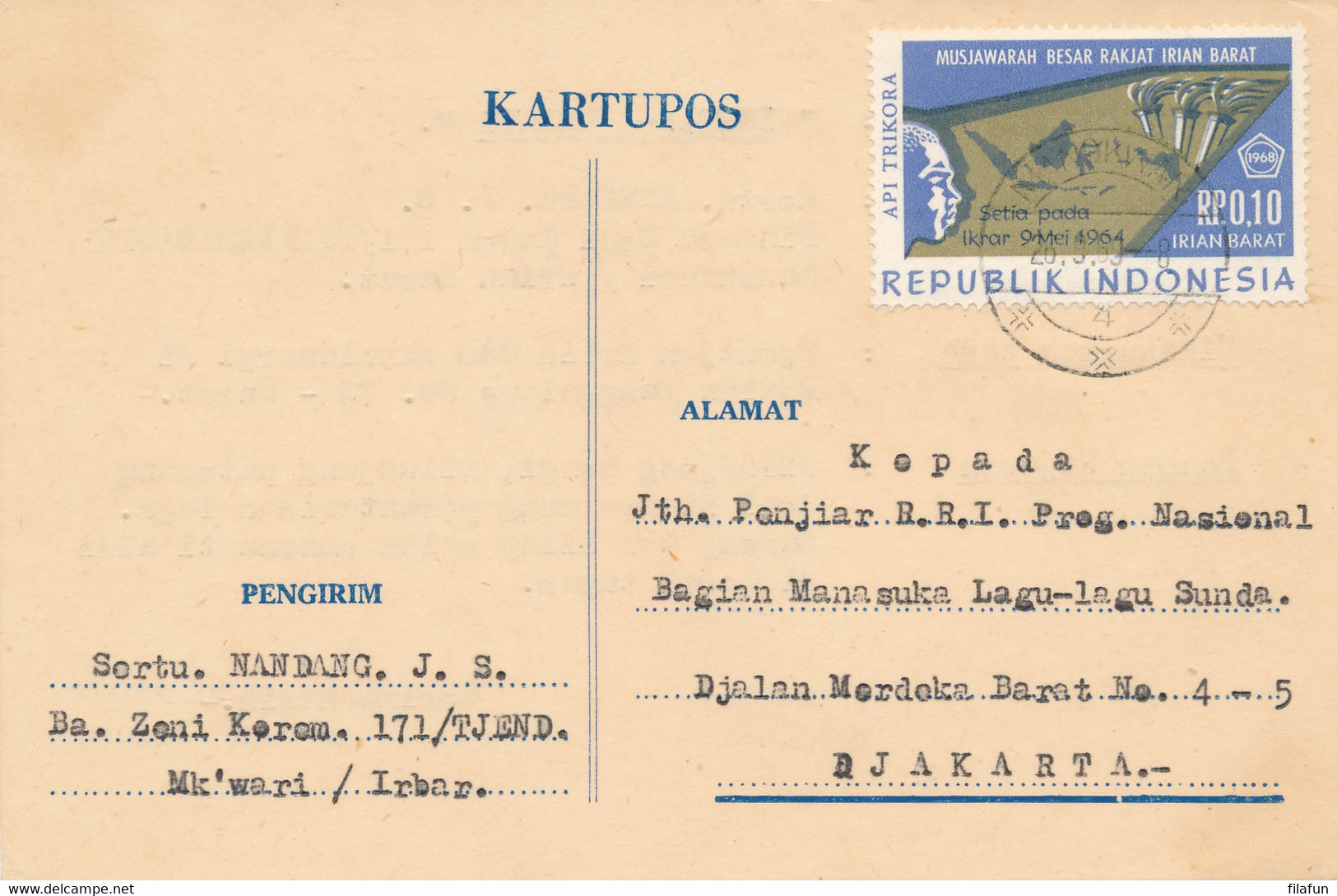 Irian Barat - 4x Kartupos With Irian Barat Stamps To Djakarta / Indonesia - Indonesien