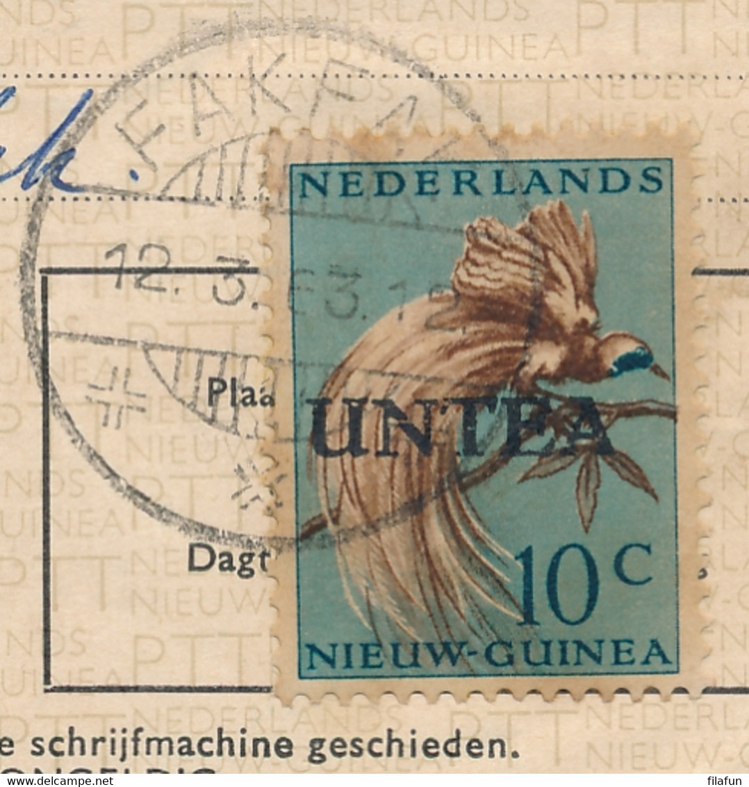 NNG / Untea - 1963 - 10 Cent Paradijsvogel Met UNTEA Opdruk Op Stortingsbiljet Van LB Fakfak - Nueva Guinea Holandesa