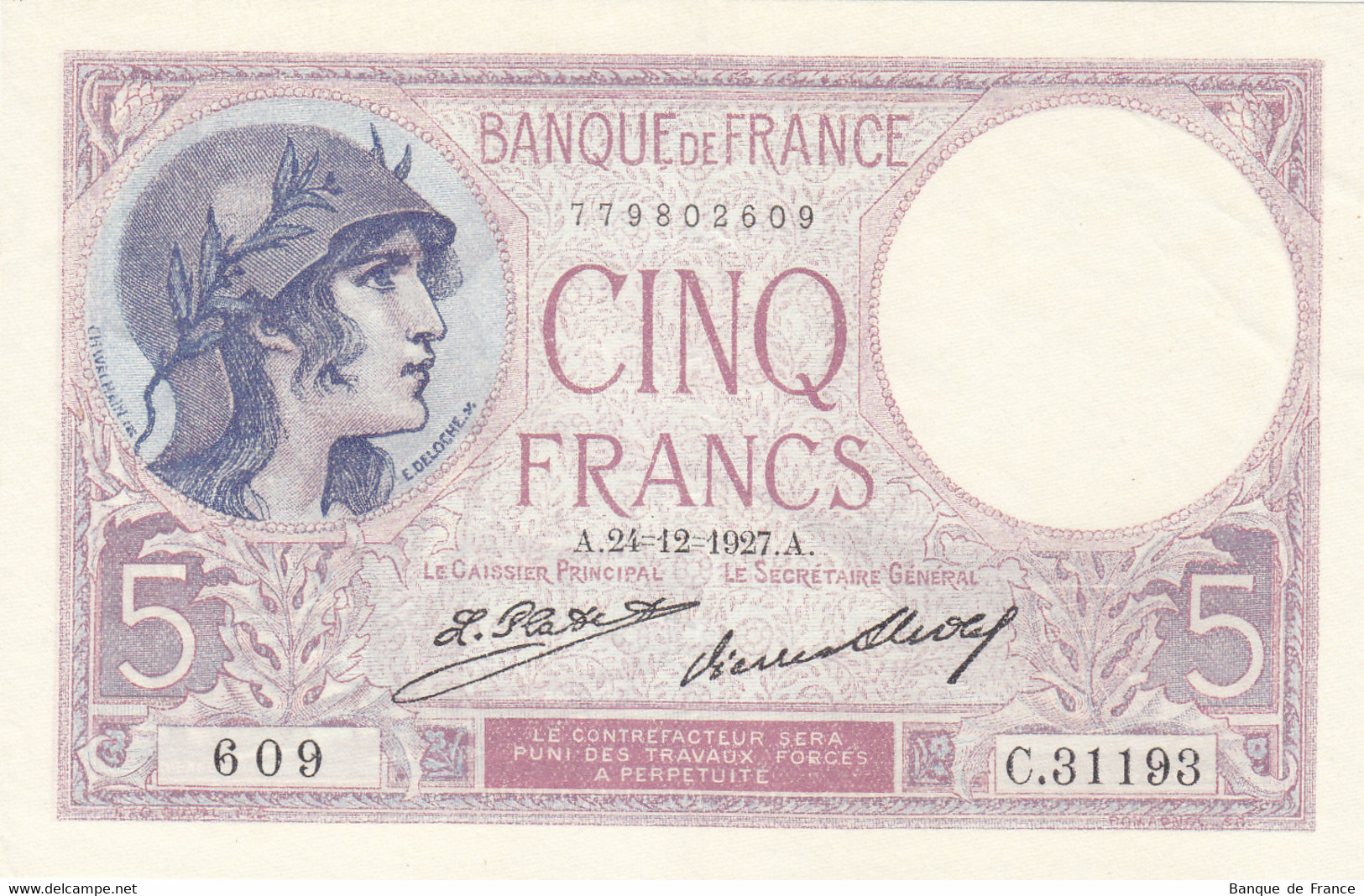 Billet 5 F Violet Du 24-12-1927 FAY 03.11 Alph. C.31193 SPL Sans épinglage - 5 F 1917-1940 ''Violet''