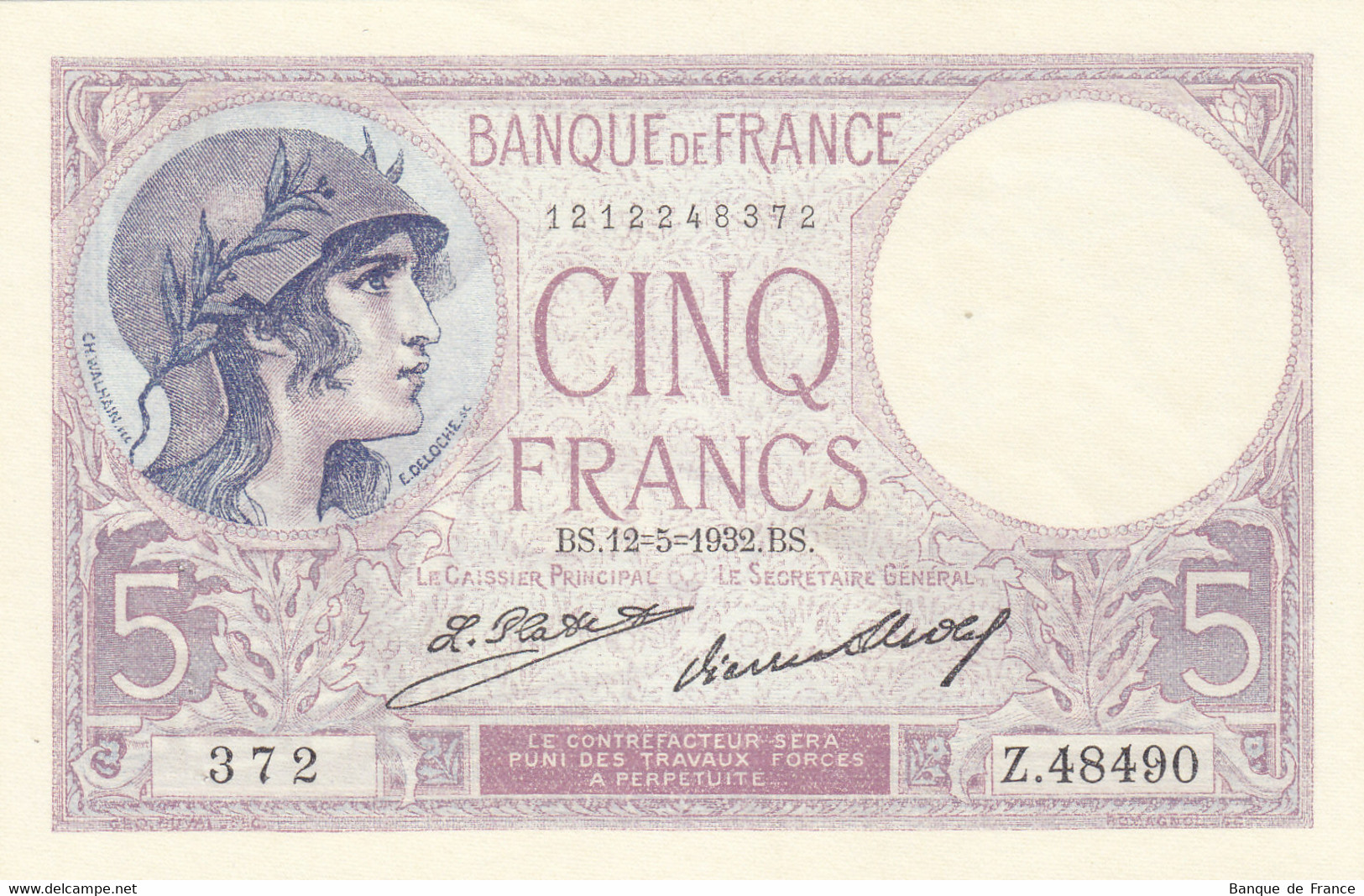 Billet 5 F Violet Du 12-5-1932 FAY 03.16 Alph. Z.48490 N° 372 SPL - 5 F 1917-1940 ''Violet''