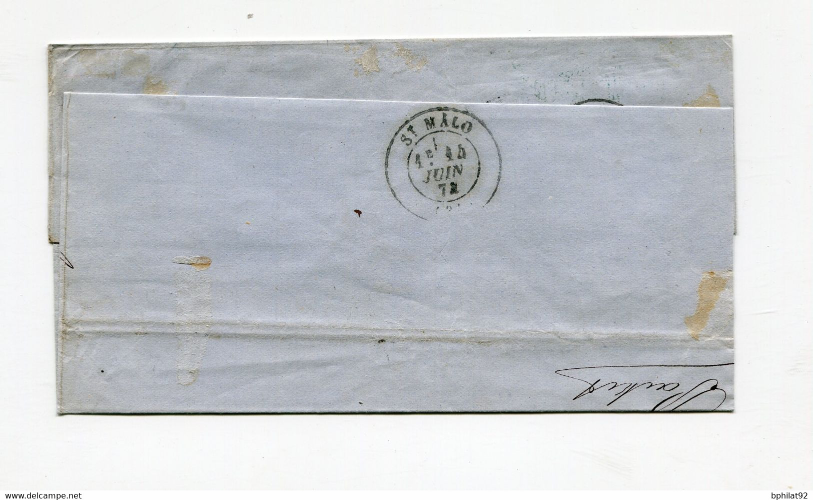 !!! LETTRE DE ST PIERRE DE LA MARTINIQUE POUR ST MALO DE 1874 PAR VOIE ANGLAISE, TARIF A 1,40 F - Ceres