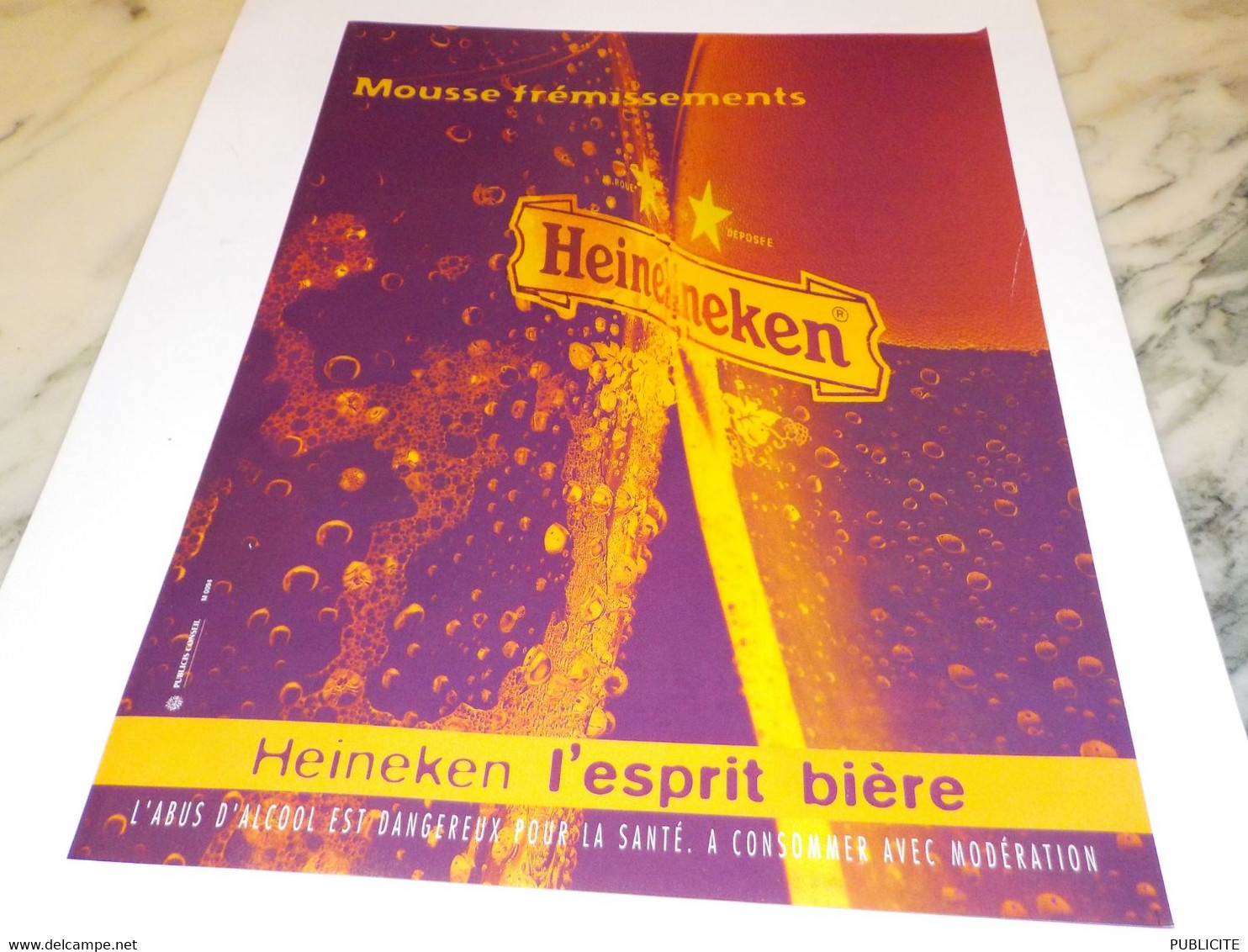 ANCIENNE PUBLICITE MOUSSE FREMISSEMENTS HEINEKEN 1996 - Alcools