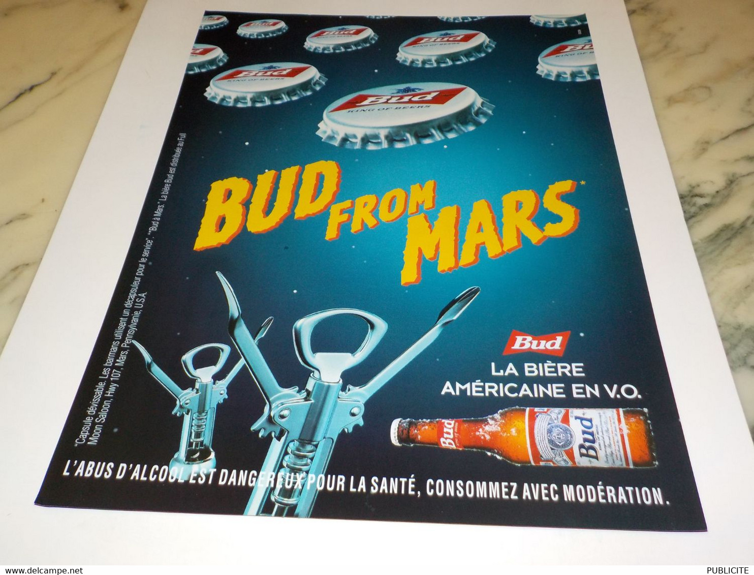 ANCIENNE PUBLICITE  FROM MARS  BIERE BUD 1999 - Alcools