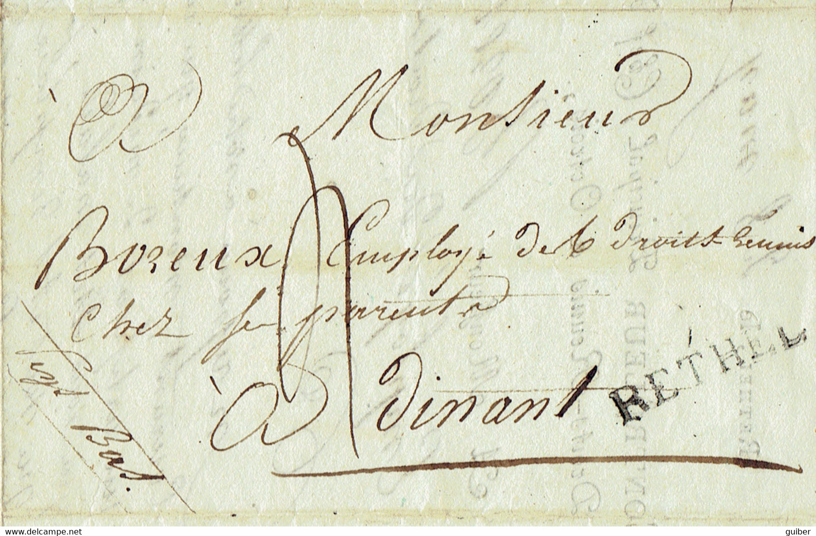 Lettre Precurseur Avec Contenu De Rethel Manuscrite Vers Dinant (belgique) Port 4  Droits Réunis Et Octrois - 1701-1800: Vorläufer XVIII