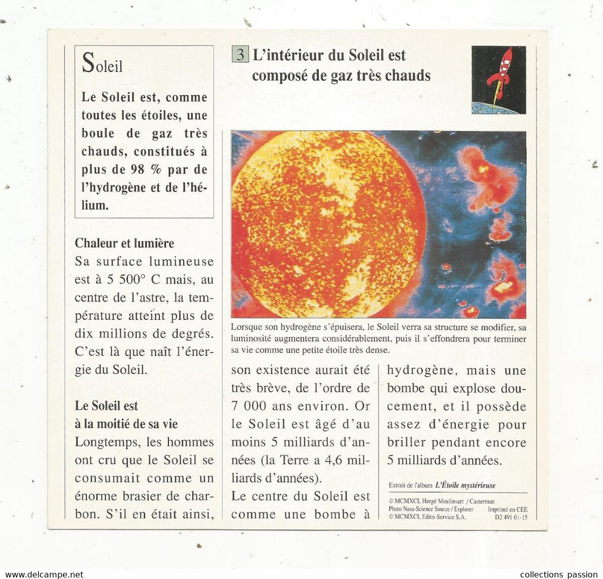 Fiche Illustrée BD,1991,Hergé Moulinsart / Casterman, TINTIN, L'étoile Mystérieuse, 150x150 Mm, Frais Fr 1.65e - Altri & Non Classificati