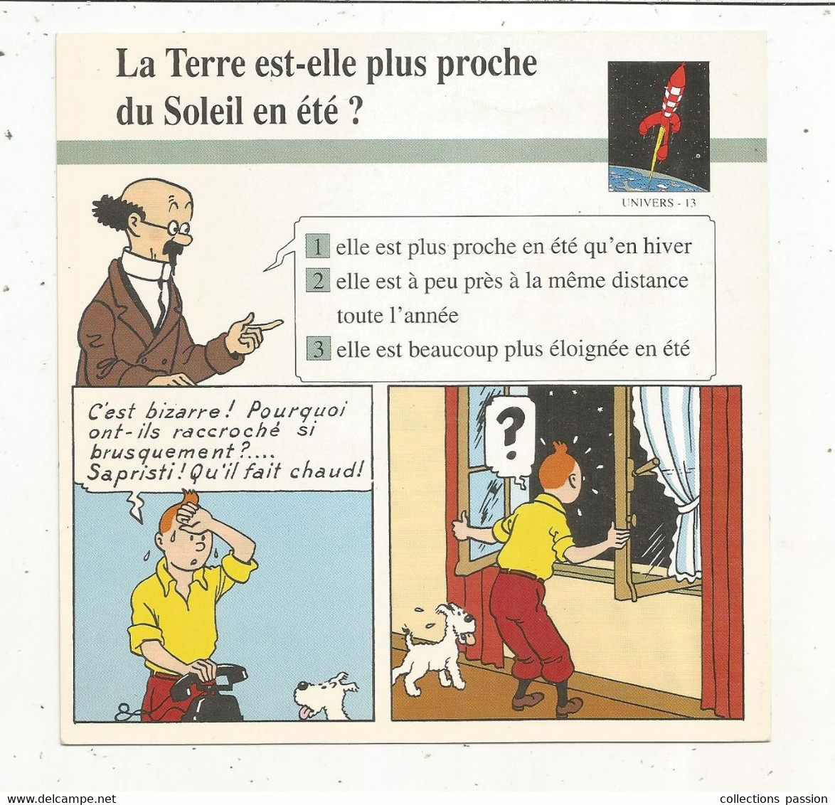 Fiche Illustrée BD,1991,Hergé Moulinsart / Casterman, TINTIN, L'étoile Mystérieuse, 150x150 Mm, Frais Fr 1.65e - Otros & Sin Clasificación