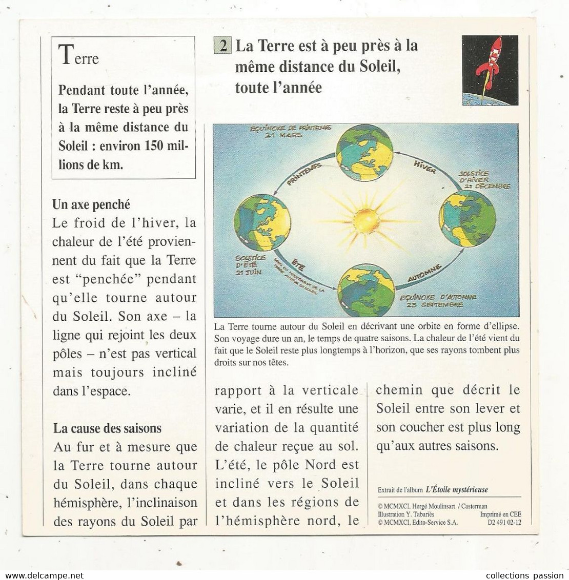 Fiche Illustrée BD,1991,Hergé Moulinsart / Casterman, TINTIN, L'étoile Mystérieuse, 150x150 Mm, Frais Fr 1.65e - Altri & Non Classificati