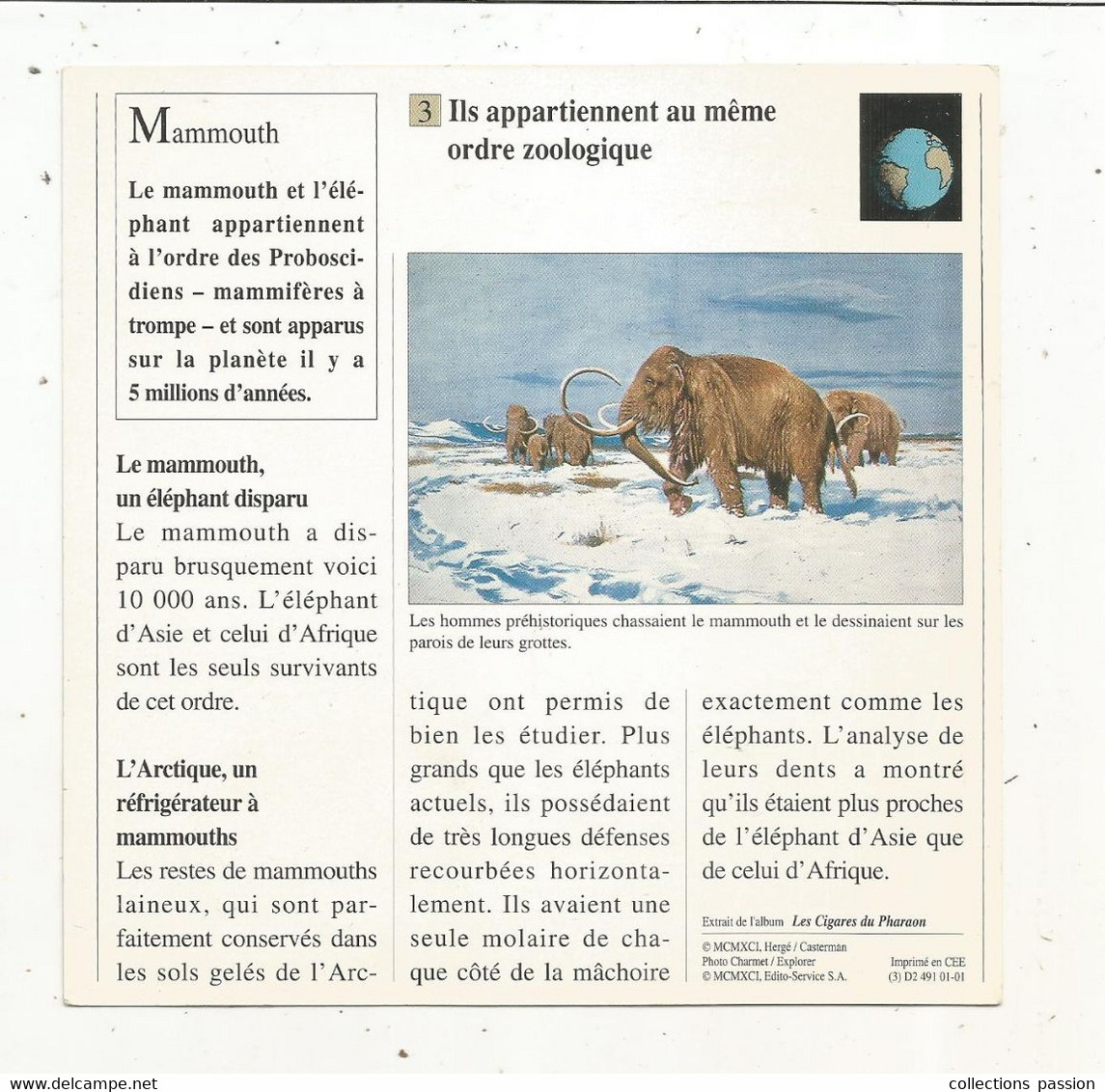 Fiche Illustrée BD,1991,Hergé Moulinsart / Casterman, TINTIN, Les Cigares Du Pharaon, 150x150 Mm, Frais Fr 1.65e - Autres & Non Classés