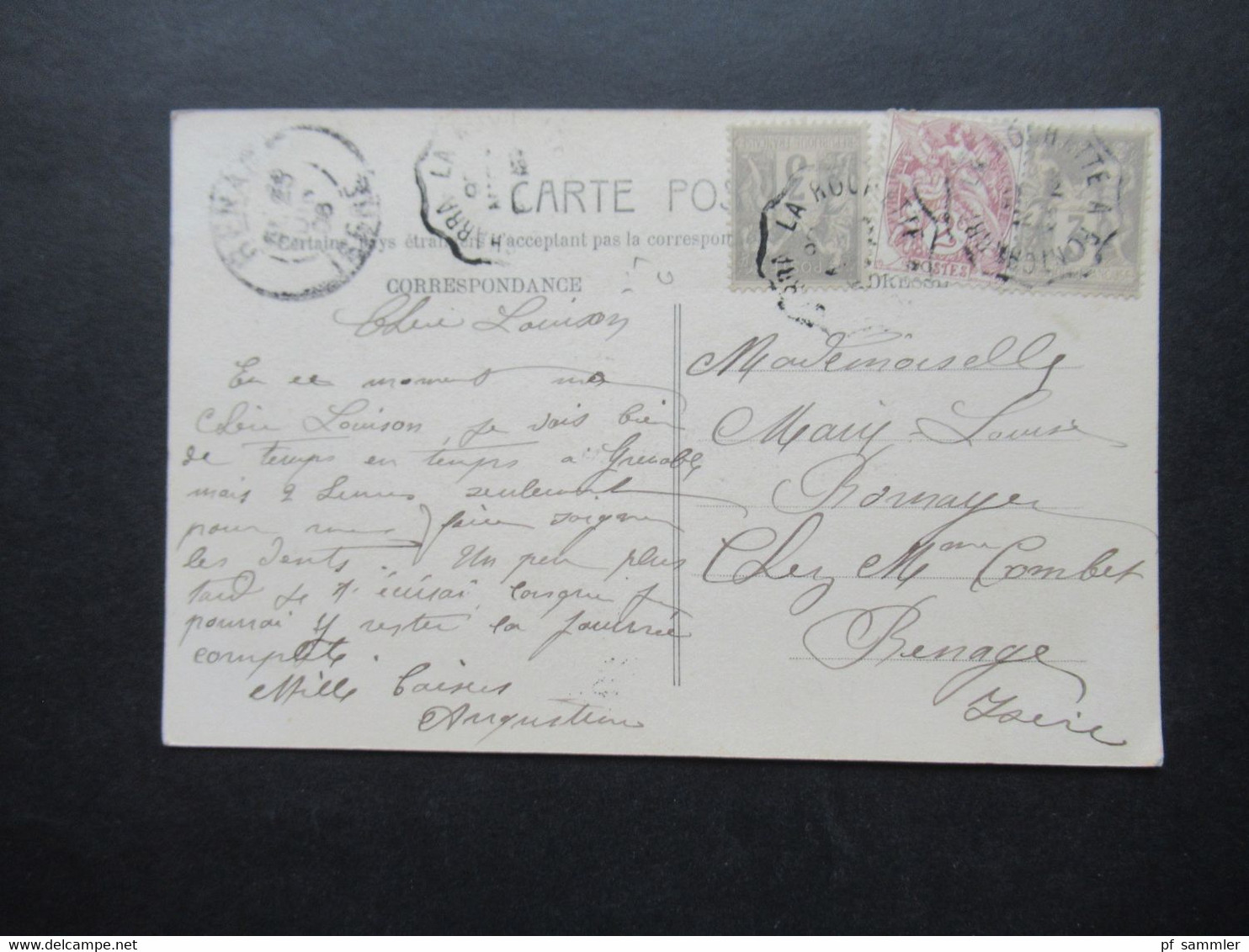 Frankreich AK 1906 Blumen Bildseitig Frankiert Und Rückseitig Zusätzlich Mit 3 Marken Sage Und Allegorie Bahnpost Stempe - Lettres & Documents