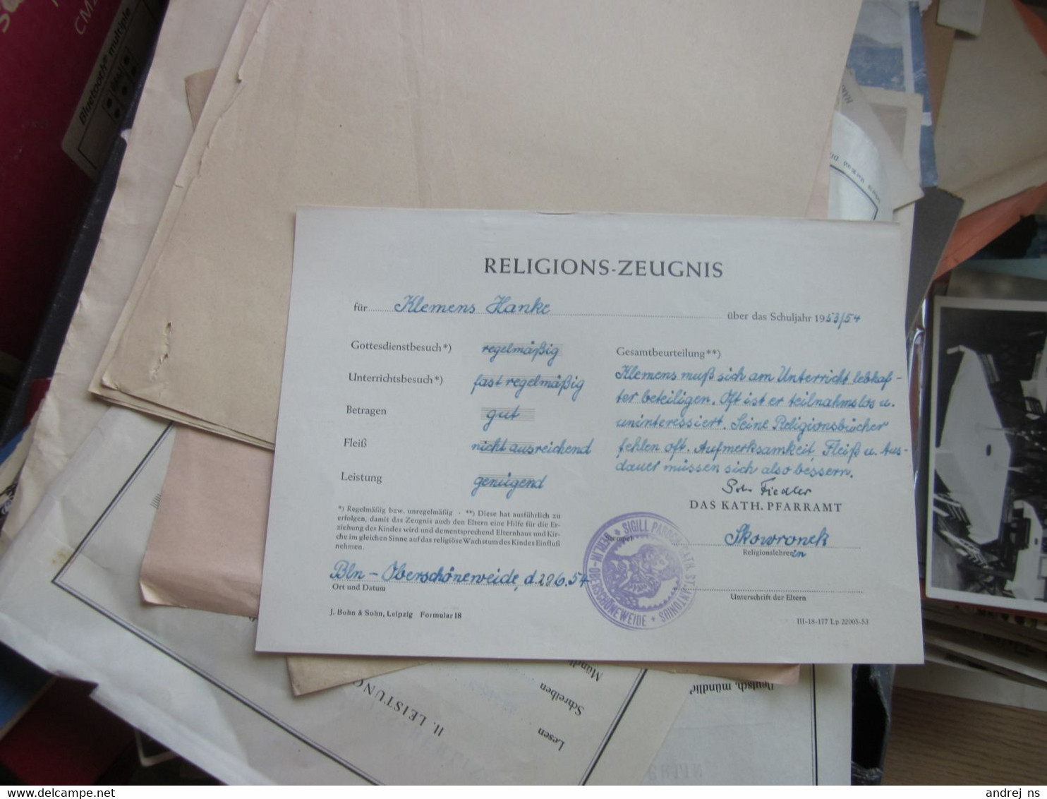 Religions Zeugnis - 1950 - ...