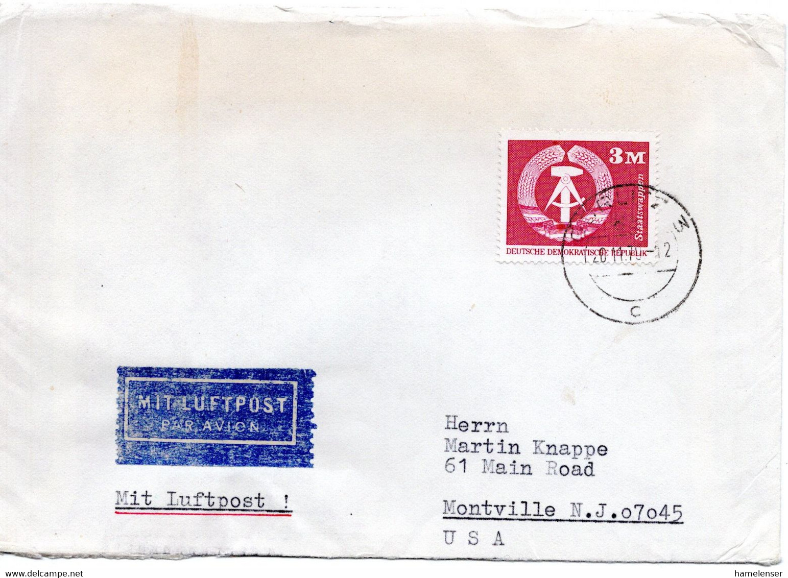 57763 - DDR - 1979 - 3M Wappen EF A LpBf GOERLITZ -> Montville, NJ (USA), M. Tauschkontrollmarke - Storia Postale