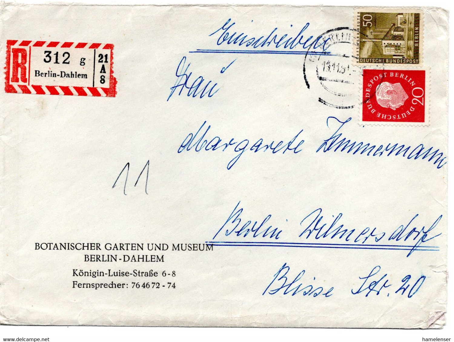 57771 - Berlin - 1959 - 50Pfg Bauten MiF A OrtsRBf BERLIN - Brieven En Documenten