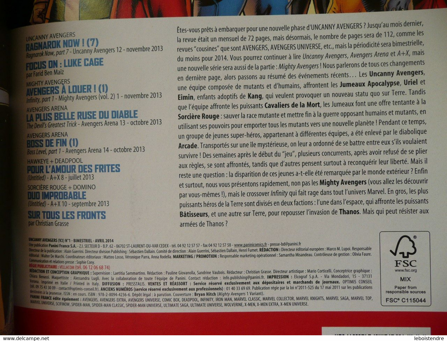 UNCANNY AVENGERS N 1 AVRIL 2014 INFINITY  MARVEL  PANINI COMICS TRES BON ETAT - Marvel France