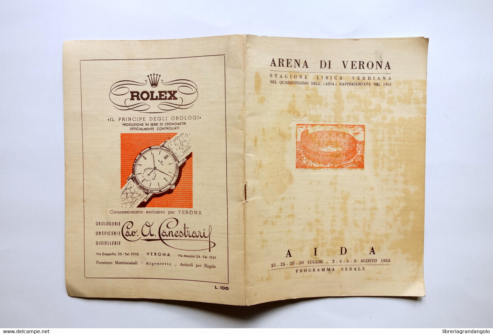 Libretto Di Sala Arena Di Verona Aida Verdi XXXI° Stagione Lirica 1953 Callas - Sin Clasificación