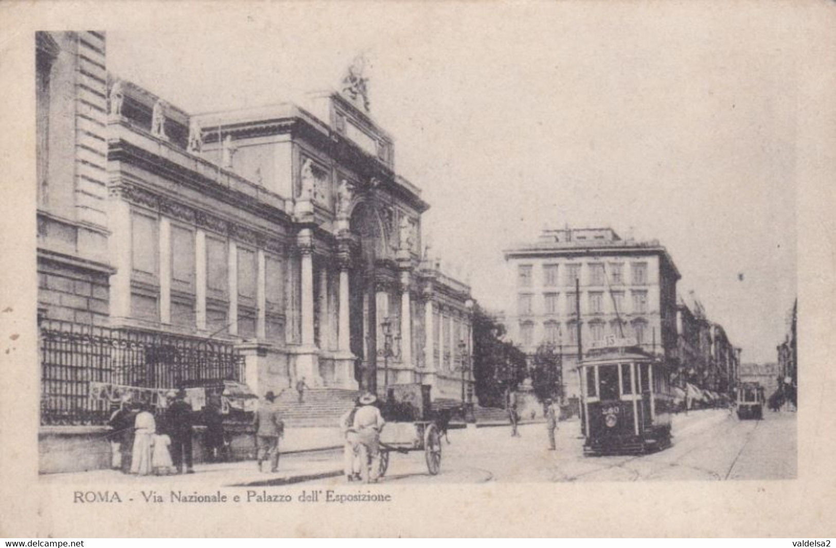 ROMA - VIA NAZIONALE E PALAZZO DELL'ESPOSIZIONE - FILOBUS / TRAM IN PRIMO PIANO - ANIMATA - 1919 - Ausstellungen