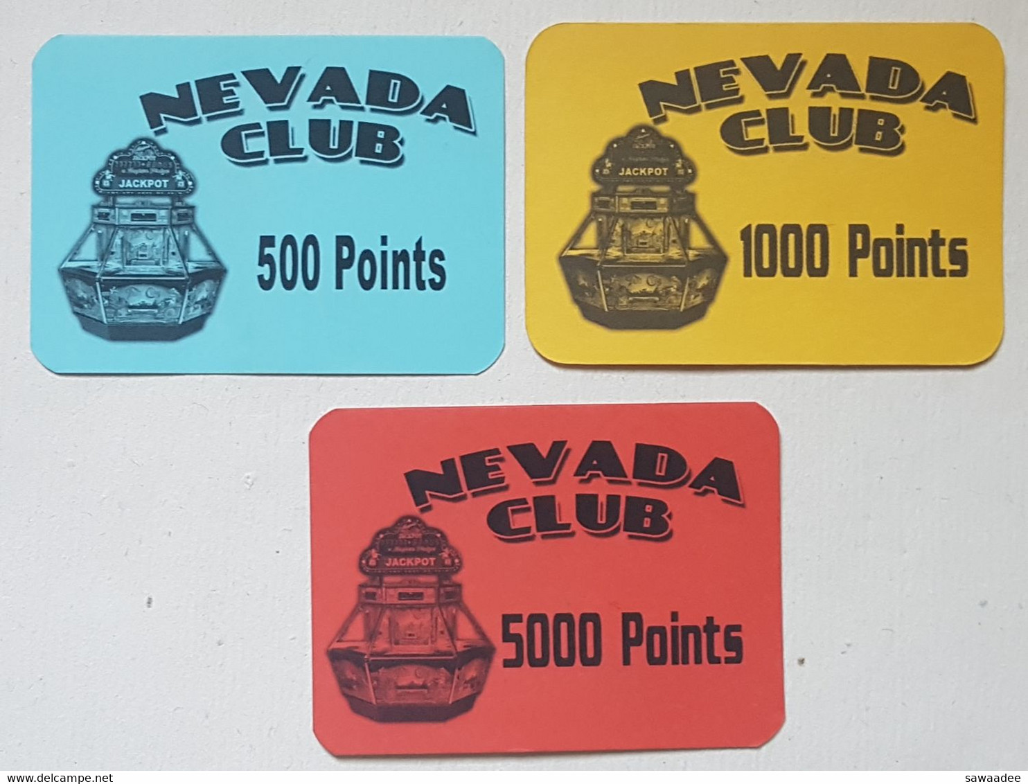 JETON - SALLE DE JEU - NEVADA CLUB - LOT DE 3 - 500, 1000 ET 5000 POINTS - CARTON - Casino