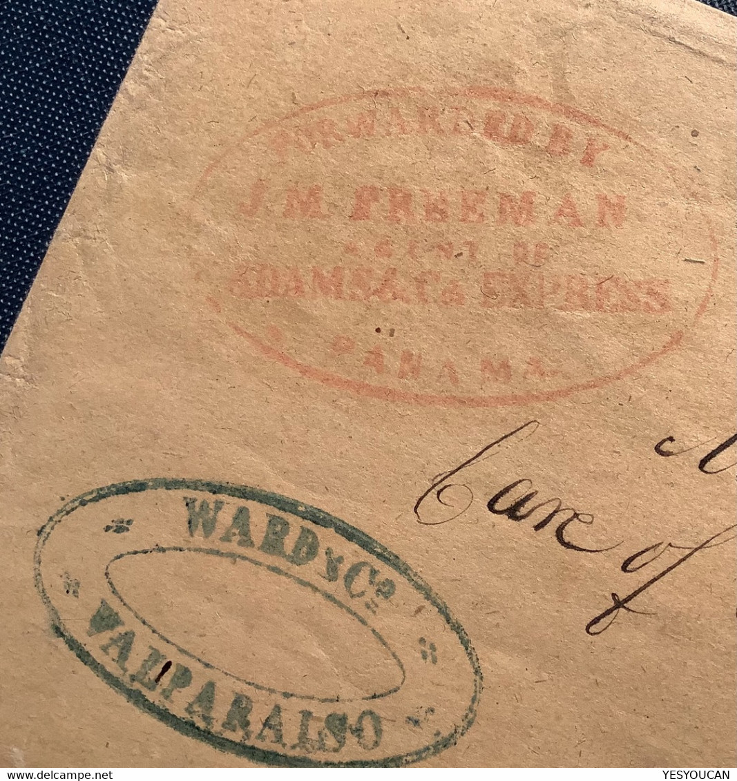 1853 FORWARDED FREEMAN AGENT OF ADAMS & CO EXPRESS PANAMA Cover Valparaiso Chile>San Francisco California (US Local Post - Panama