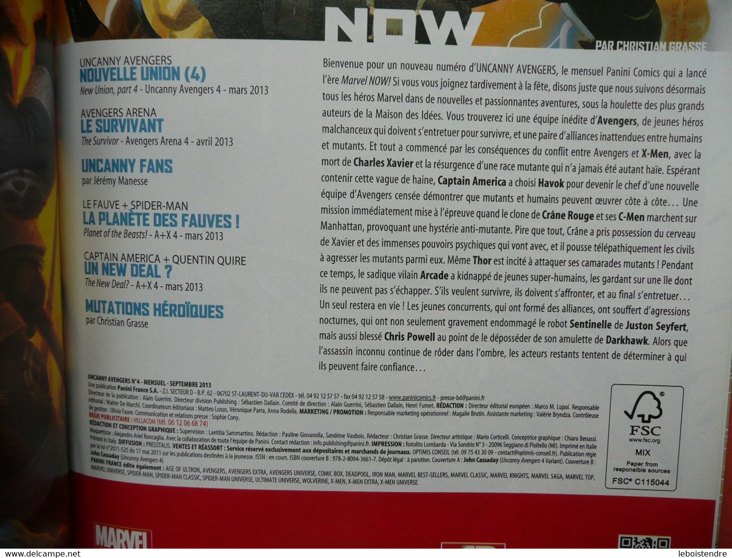 UNCANNY AVENGERS  N 4 A SEPTEMBRE 2013 JOIN THE REVOLUTION MARVEL NOW !  PANINI COMICS TRES BON ETAT - Marvel France