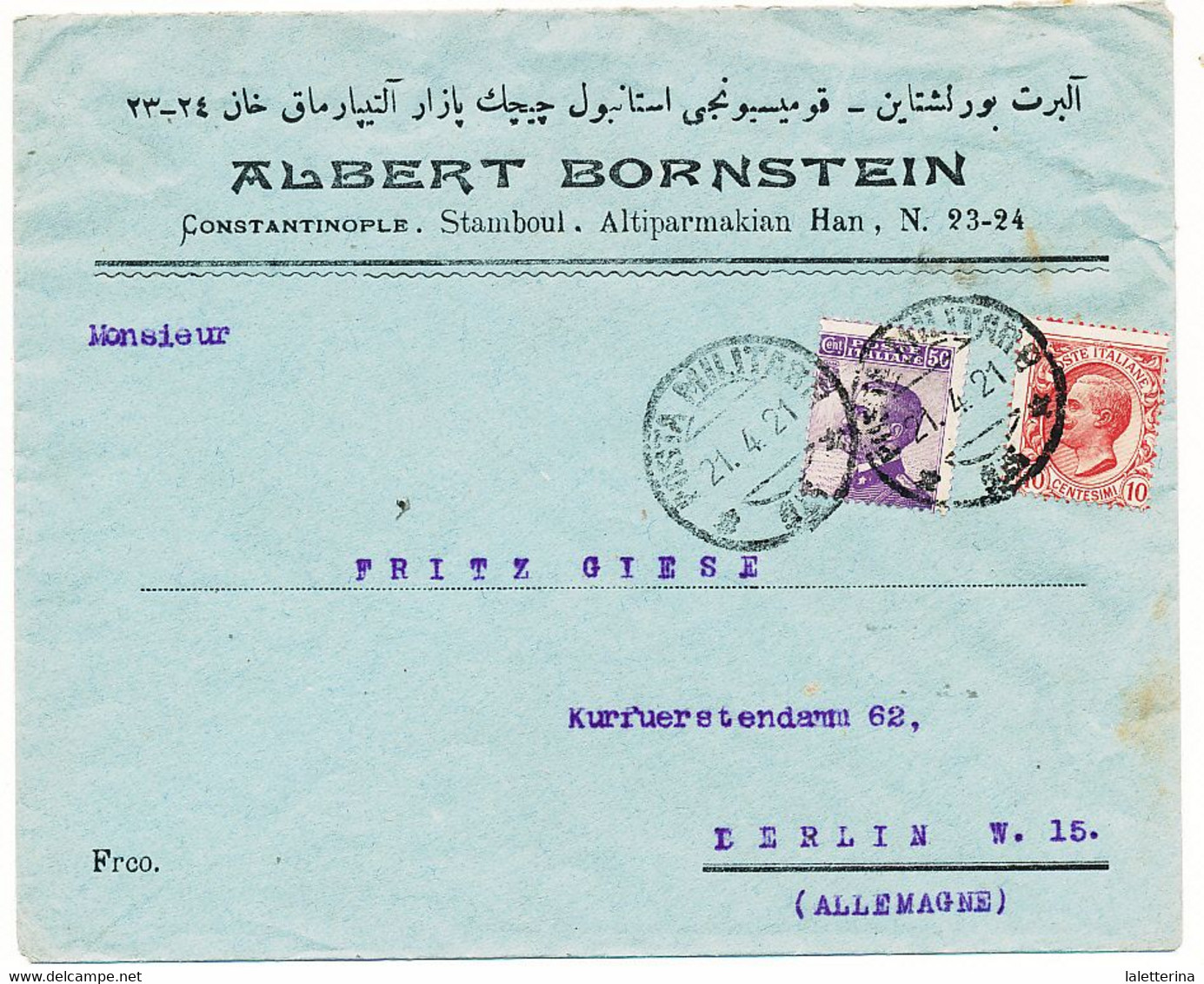 1921 POSTA MILITARE 15 DA COSTANTINOPOLI X BERLINO - Militärpost (MP)