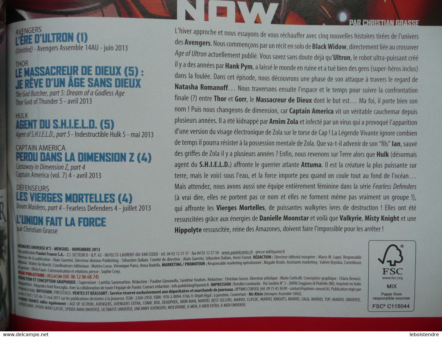 AVENGERS UNIVERSE N 5 NOVEMBRE  2013 AGE OF ULTRON CONTINUE ICI  MARVEL NOW ! PANINI COMICS TRES BON ETAT - Marvel France