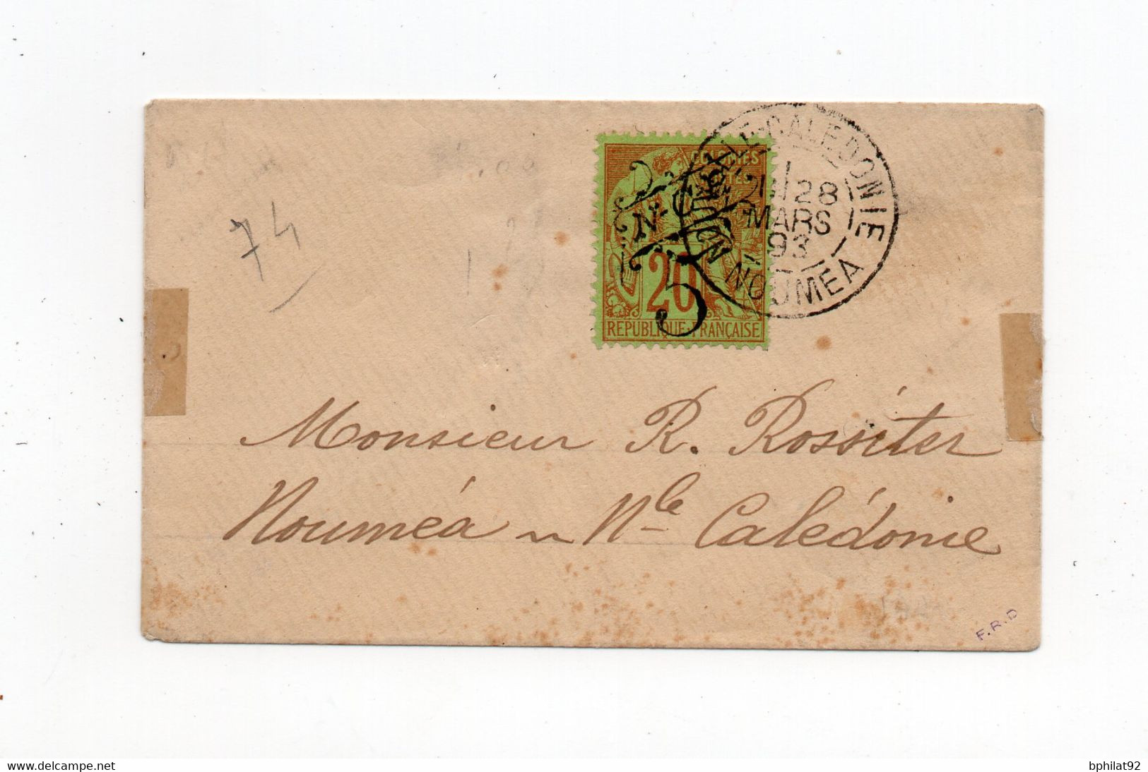 !!! NOUVELLE CALEDONIE, LETTRE LOCALE DE NOUMEA POUR NOUMEA DE 1893 - Briefe U. Dokumente