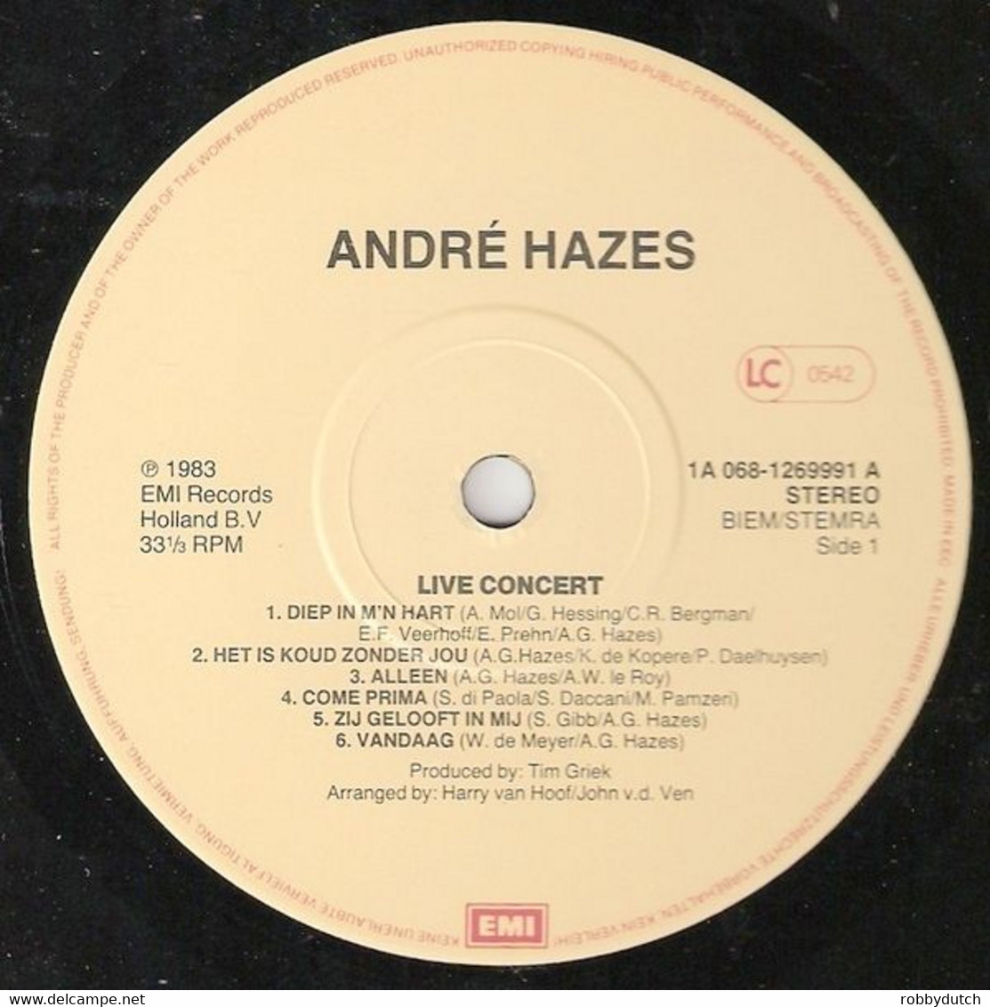 * LP *  ANDRE HAZES - LIVE CONCERT (Holland 1983) - Autres - Musique Néerlandaise