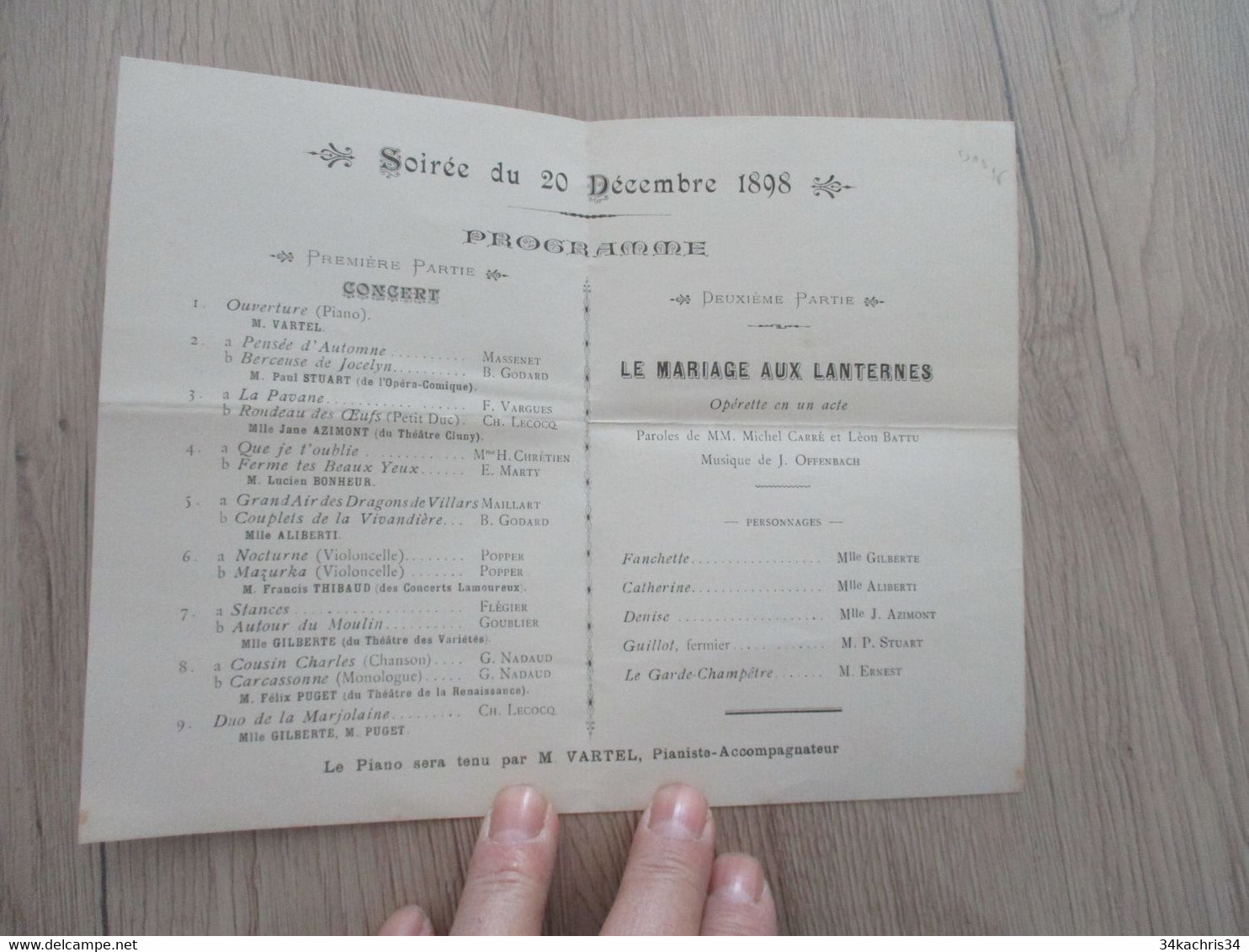 Programme 20/12/1898 Concert Et Opérette Mariage Au Lanternes Famille Delcamp - Programmes
