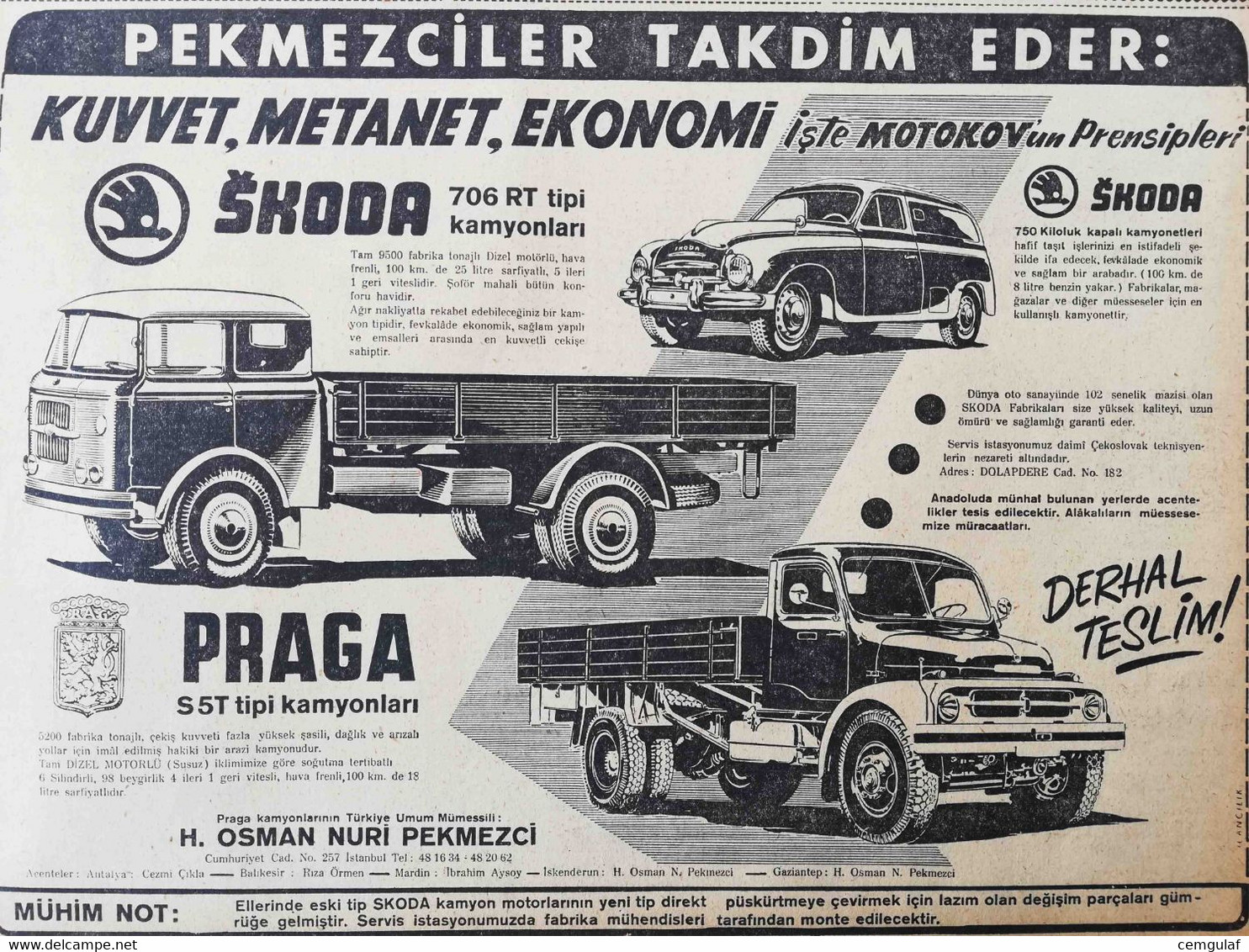 TRUCK ADVERTISING; SKODA 706 RT + PRAGA S 5T TRUCK,SKODA MOTOKOV TRUCK-1961 - Camions