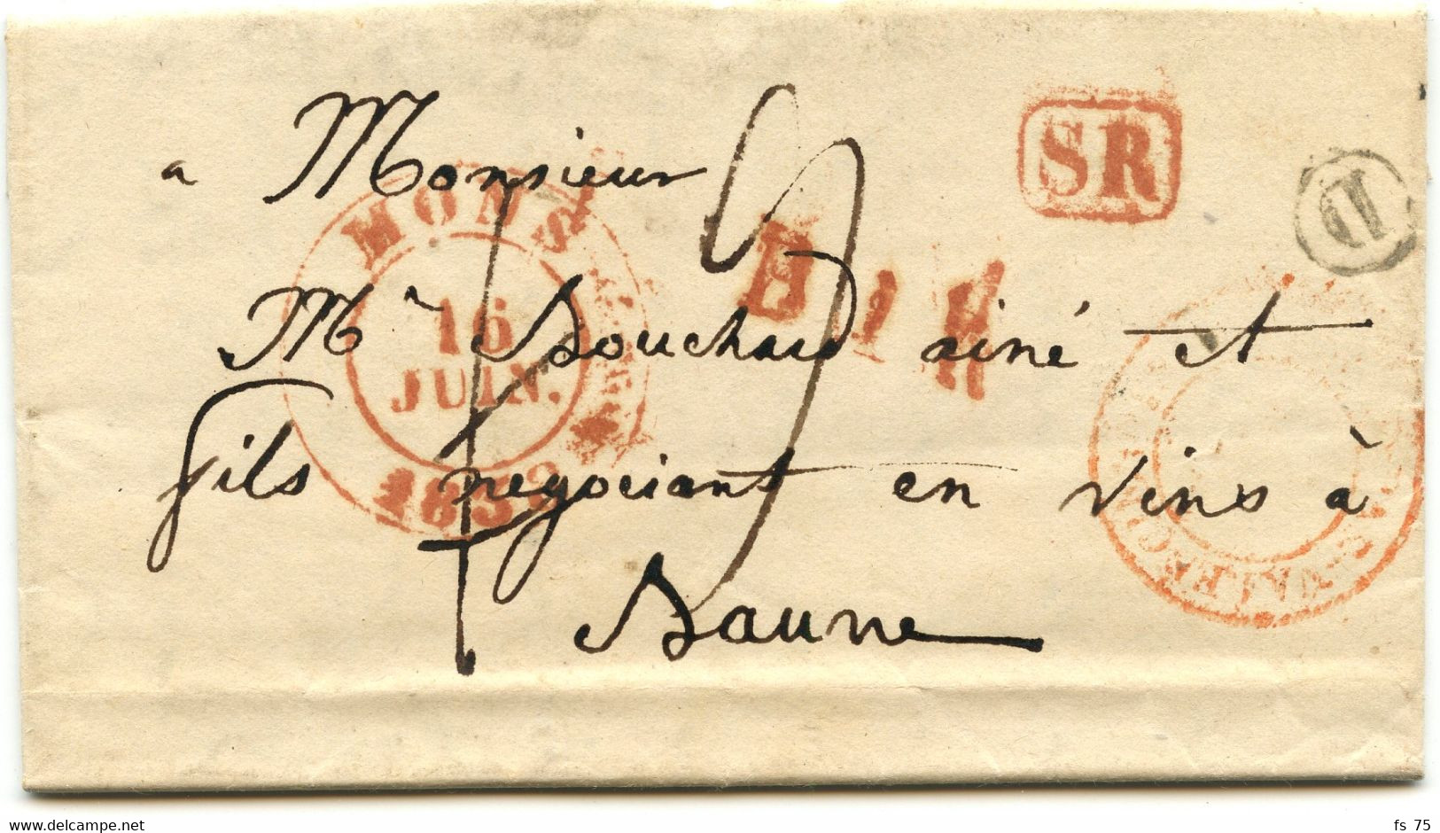 BELGIQUE - CAD MONS + SR + BOITE D SUR LETTRE AVEC CORRESPONDANCE DE PATURAGES  POUR LA FRANCE, 1838 - 1830-1849 (Unabhängiges Belgien)