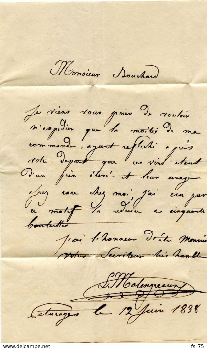 BELGIQUE - CAD MONS + SR + BOITE D SUR LETTRE AVEC CORRESPONDANCE DE PATURAGES  POUR LA FRANCE, 1838 - 1830-1849 (Unabhängiges Belgien)