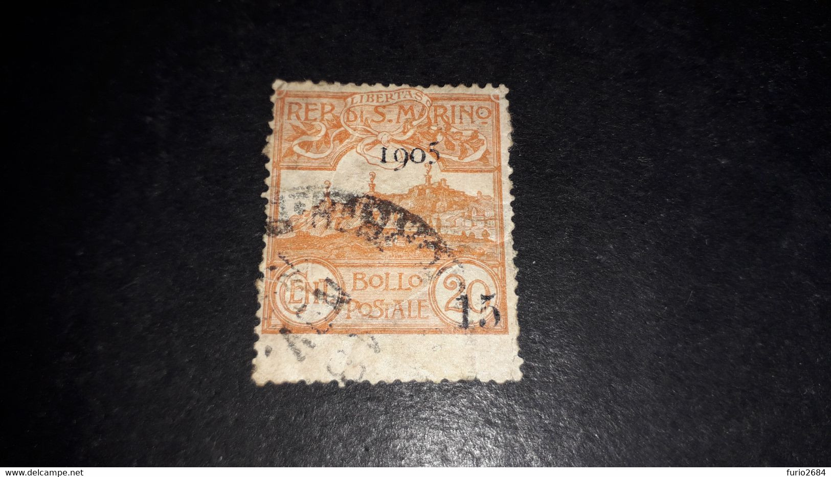 04AL13 SAN MARINO 1905 FRANCOBOLLO PRECEDENTE SOPRASTAMPATO 1905 E NUOVO VALORI "XO" - Used Stamps