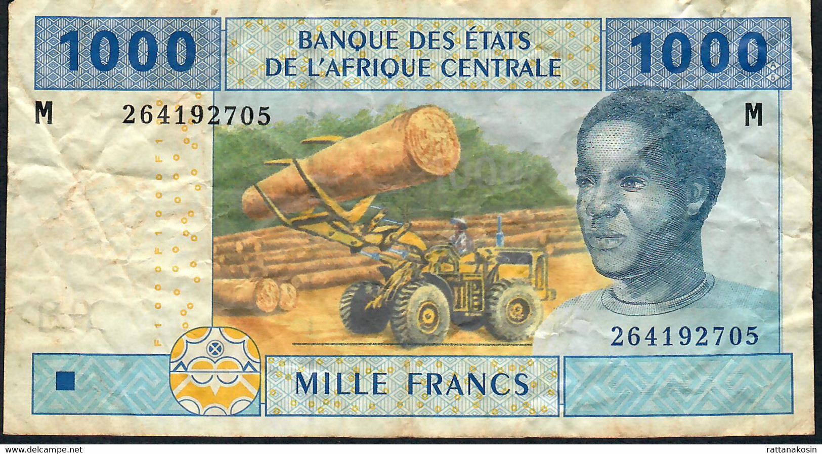 C.A.S. P307Ma 1000 FRANCS 2002 Signature 5 FIRST SIGNATURE  F-VF NO P.h. - Central African States